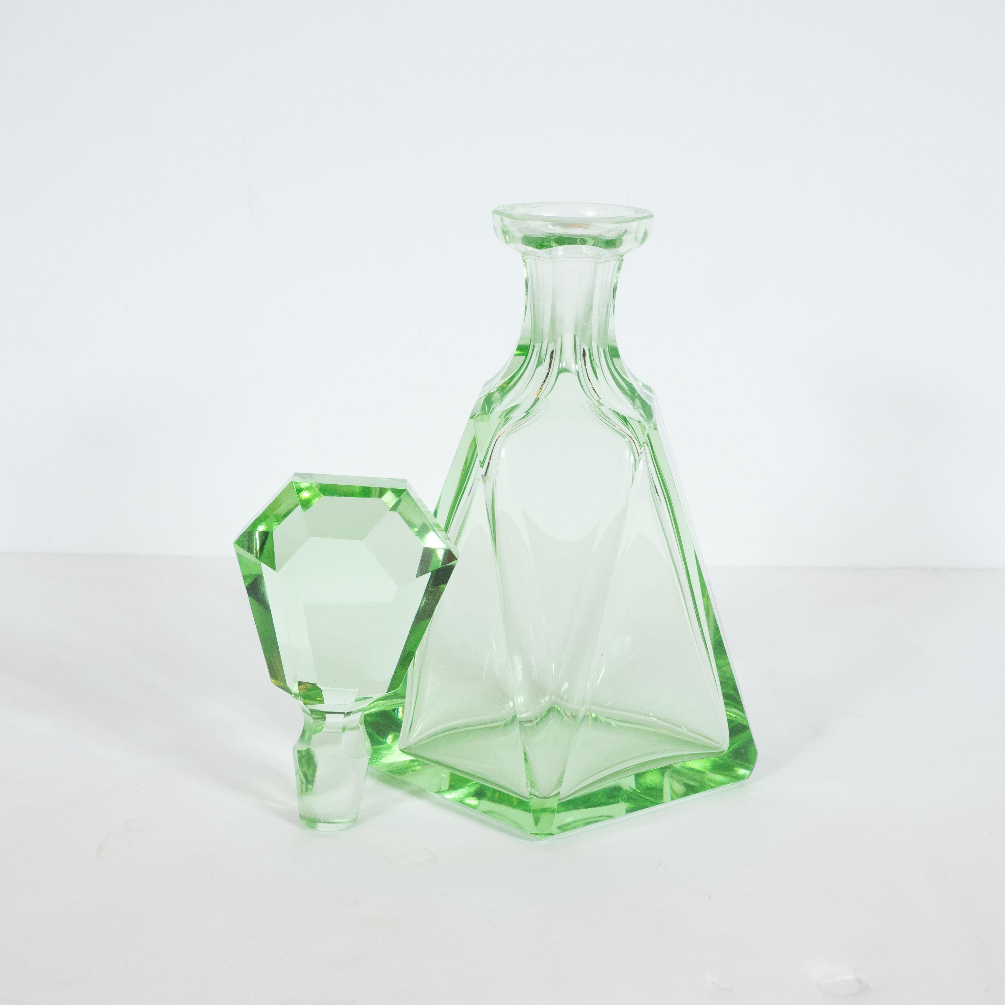 Art Deco Machine Age Czech Five-Piece Faceted Emerald Glass Decanter Set 4