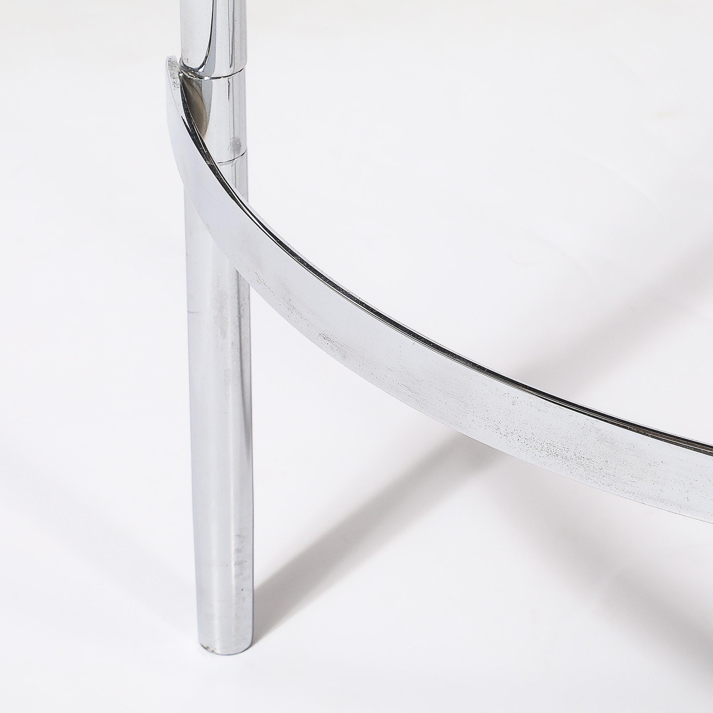 American Art Deco Machine Age Demilune Side Table in Polished Chrome & Black Lacquer For Sale