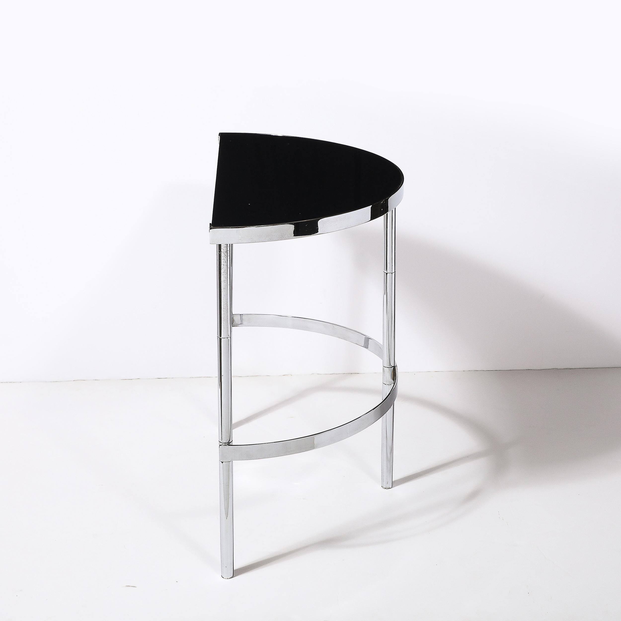 Mid-20th Century Art Deco Machine Age Demilune Side Table in Polished Chrome & Black Lacquer For Sale
