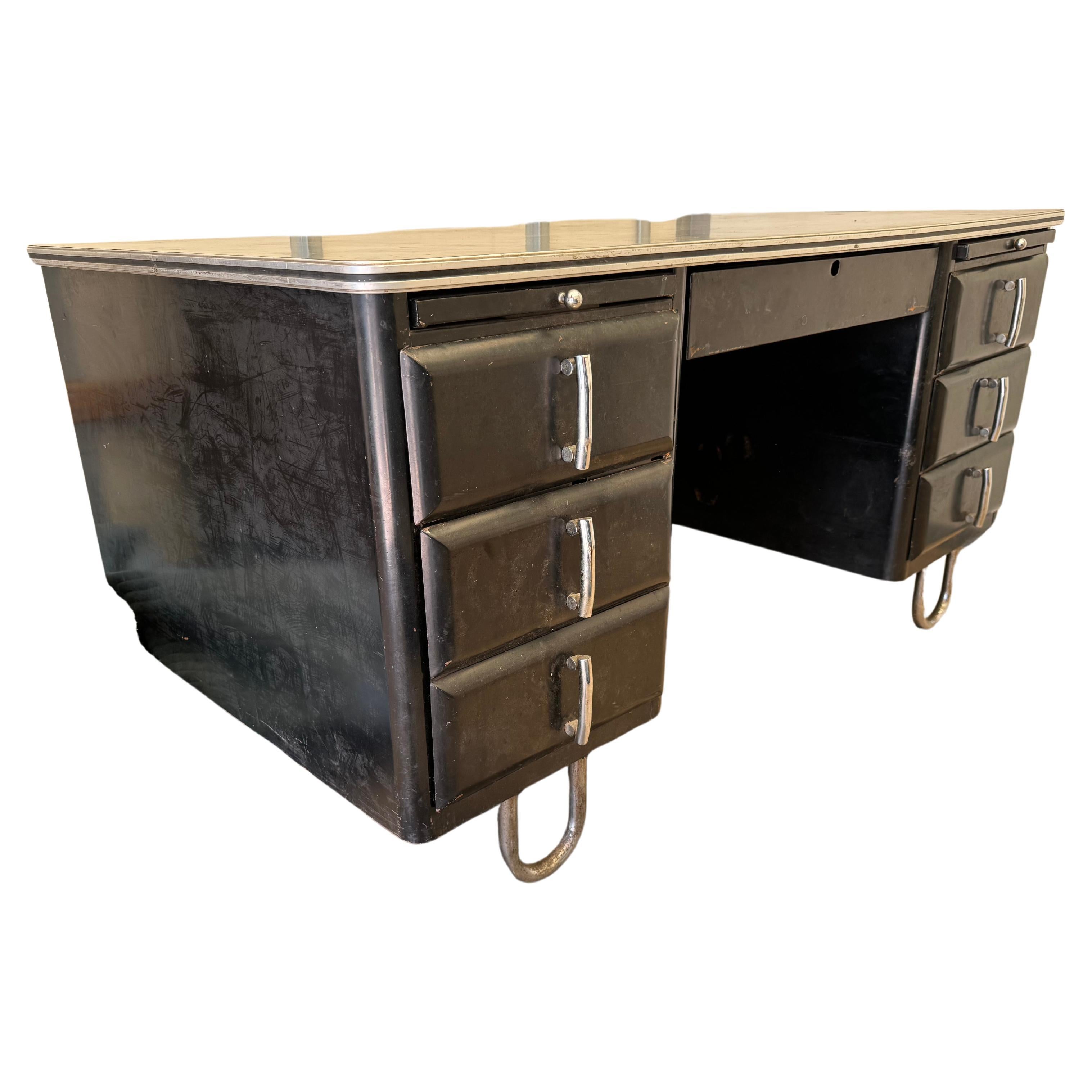 Sehr ungewöhnlich Art Deco / Machin AGE dESK, behält ursprünglichen Metall-Plakette / Plakette, die 