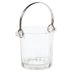Vintage Art Deco Machine Age Faceted Glass Ice Bucket with Streamlined Chrome Handle