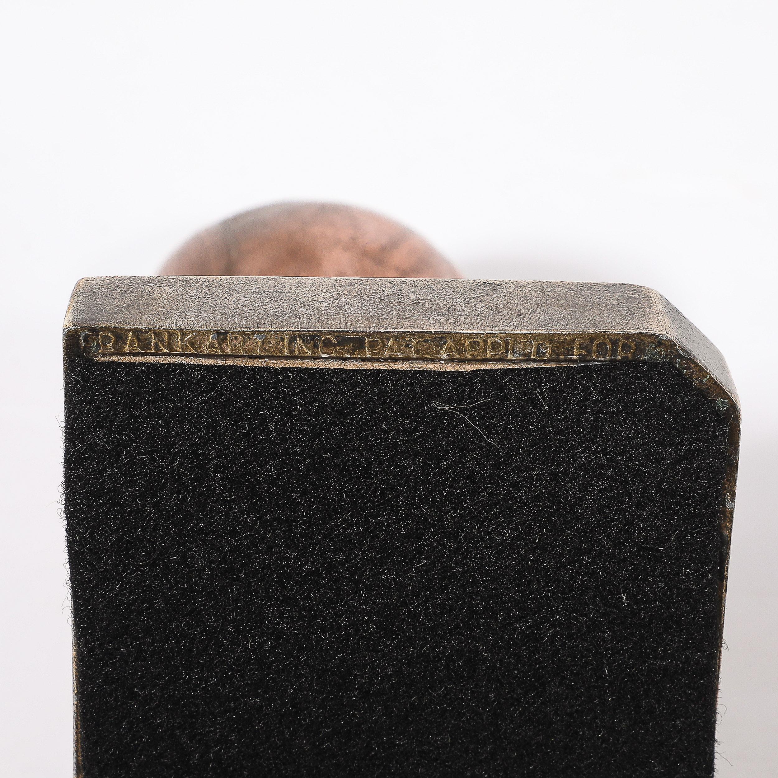 Art Deco Machine Age Flapper Bookends in Copper & Antique Brass signed Frankarts en venta 3