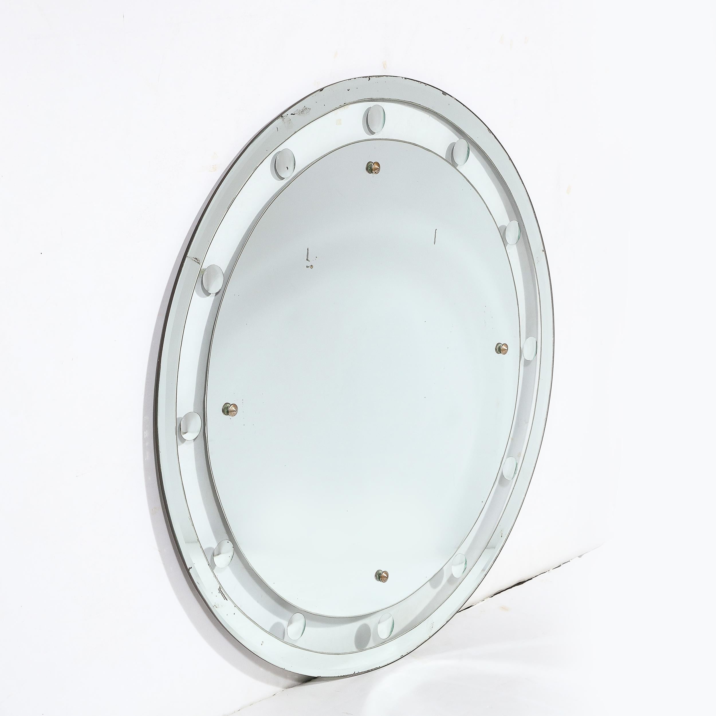 Art Deco Machine Age Floating Edge Round Banded Mirror W/ Reverse Bevel Details  For Sale 1