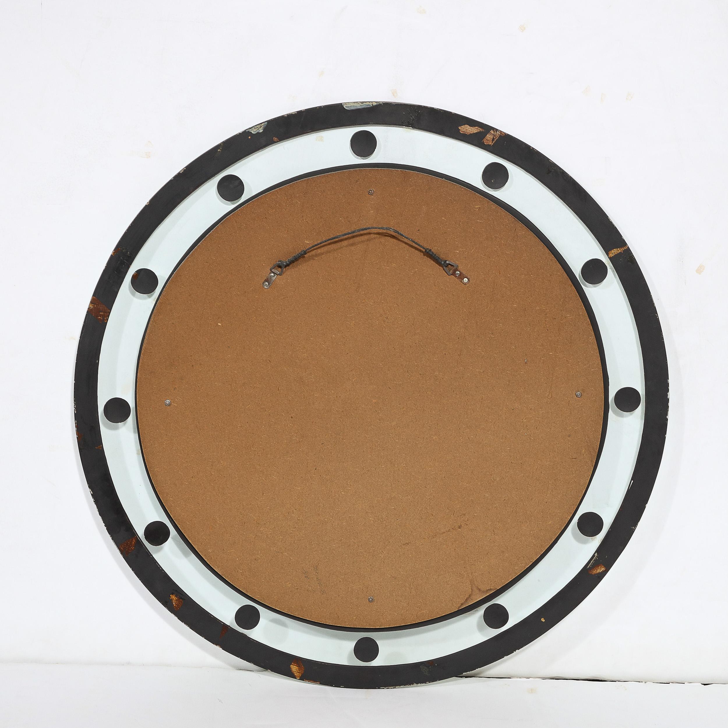 Art Deco Machine Age Floating Edge Round Banded Mirror W/ Reverse Bevel Details  For Sale 4