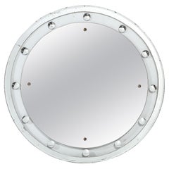 Art Deco Machine Age Floating Edge Round Banded Mirror W/ Reverse Bevel Details