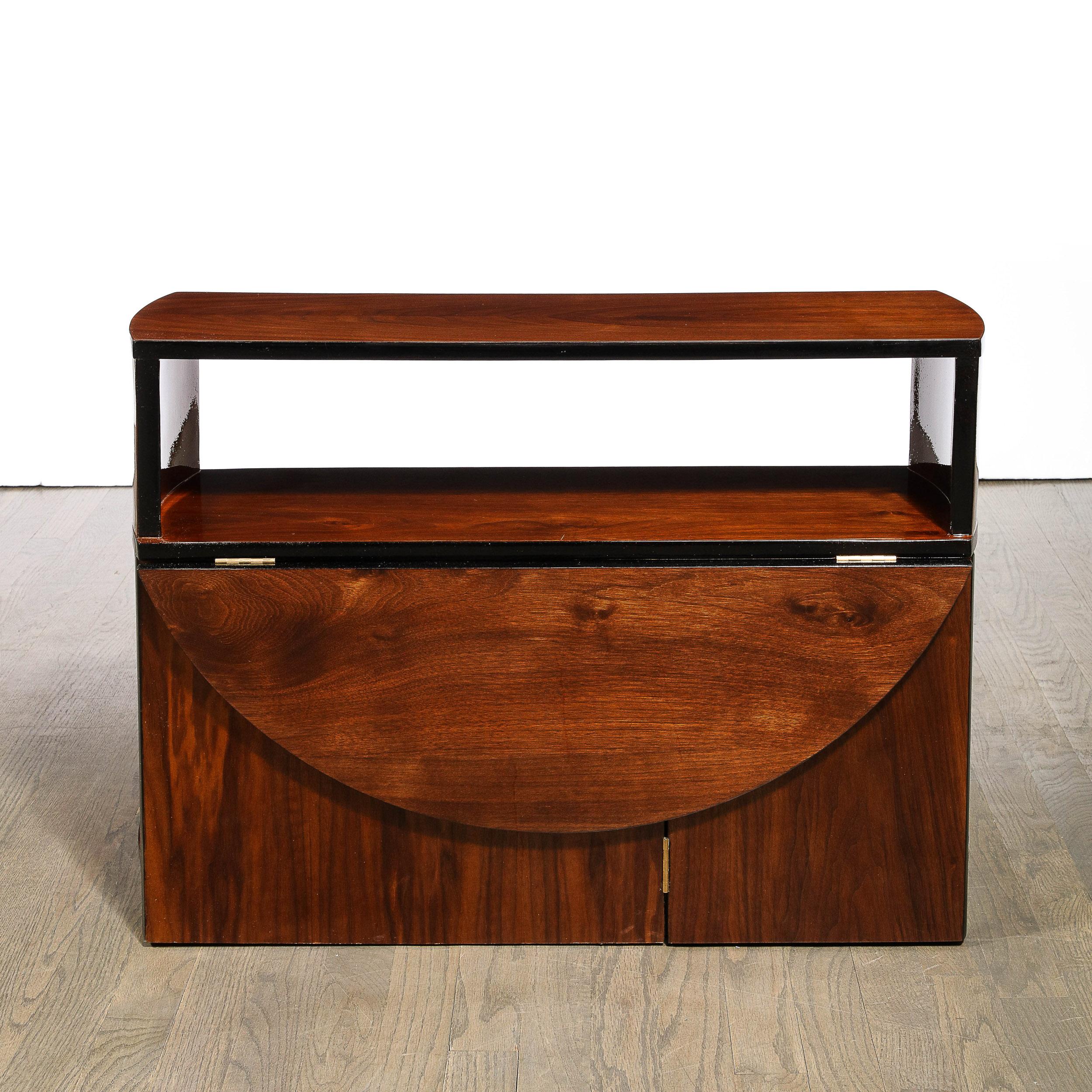 Art Deco Machine Age Folding Coffee Table in Book-Matched Walnut & Black Lacquer 6