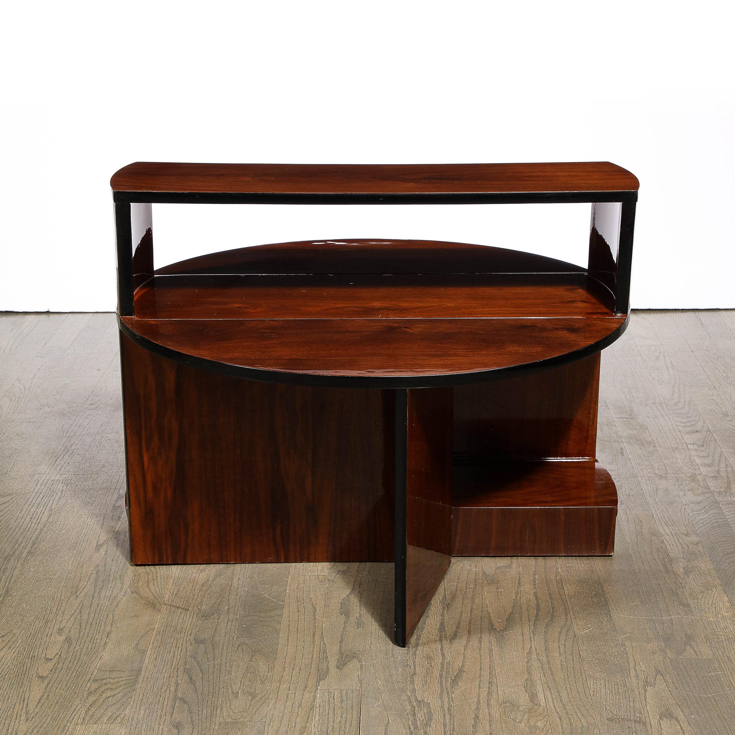 American Art Deco Machine Age Folding Coffee Table in Book-Matched Walnut & Black Lacquer