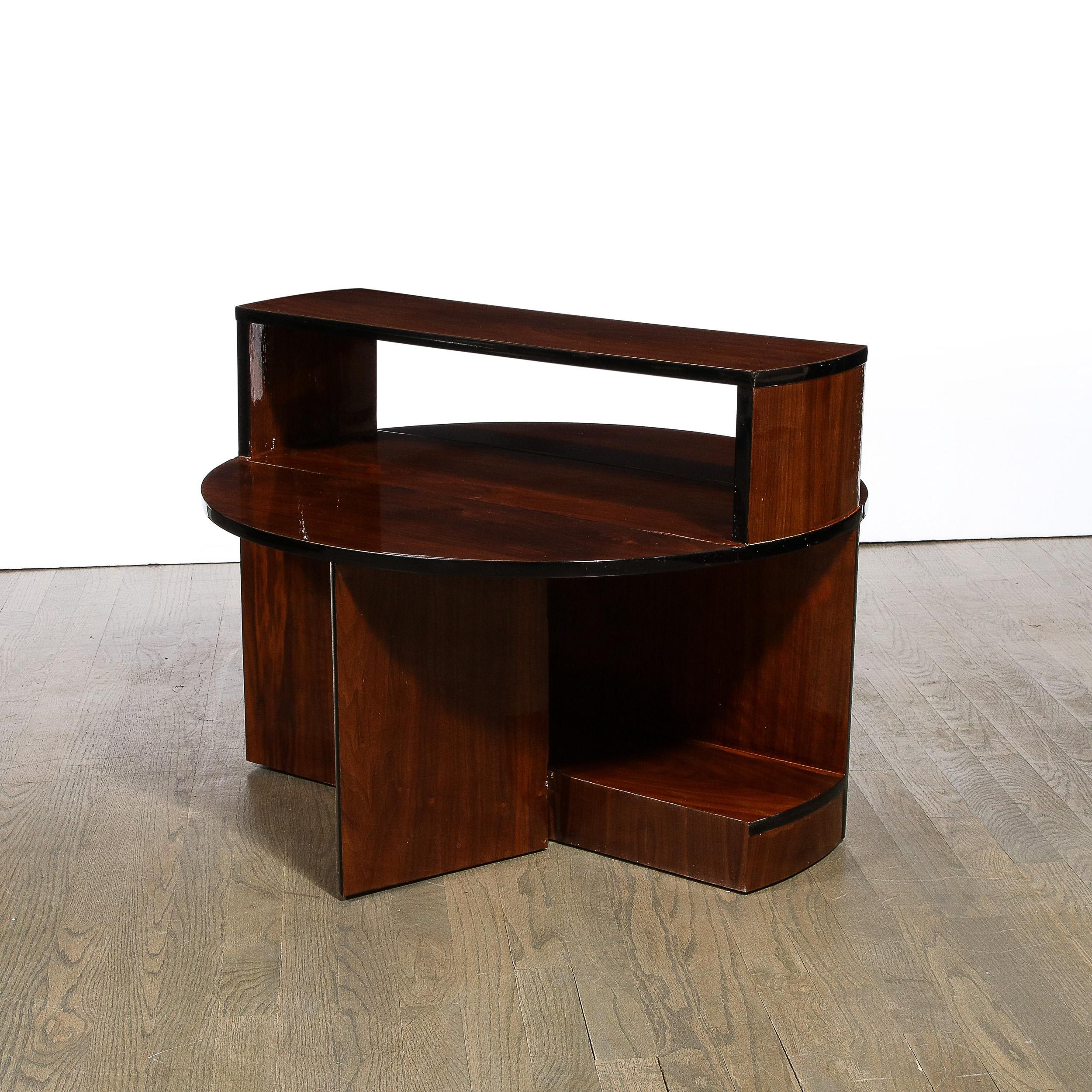 Art Deco Machine Age Folding Coffee Table in Book-Matched Walnut & Black Lacquer In Excellent Condition In New York, NY