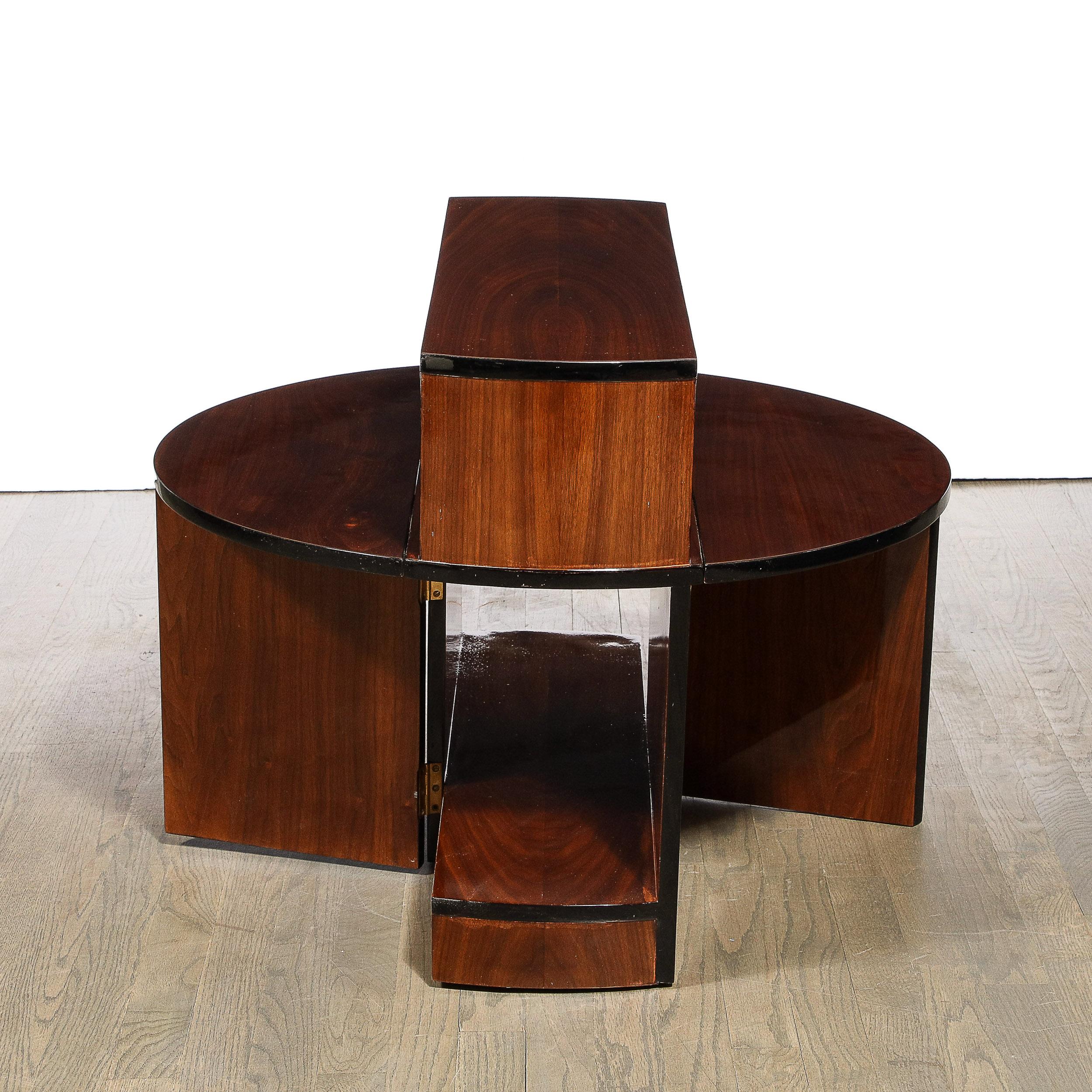 Mid-20th Century Art Deco Machine Age Folding Coffee Table in Book-Matched Walnut & Black Lacquer