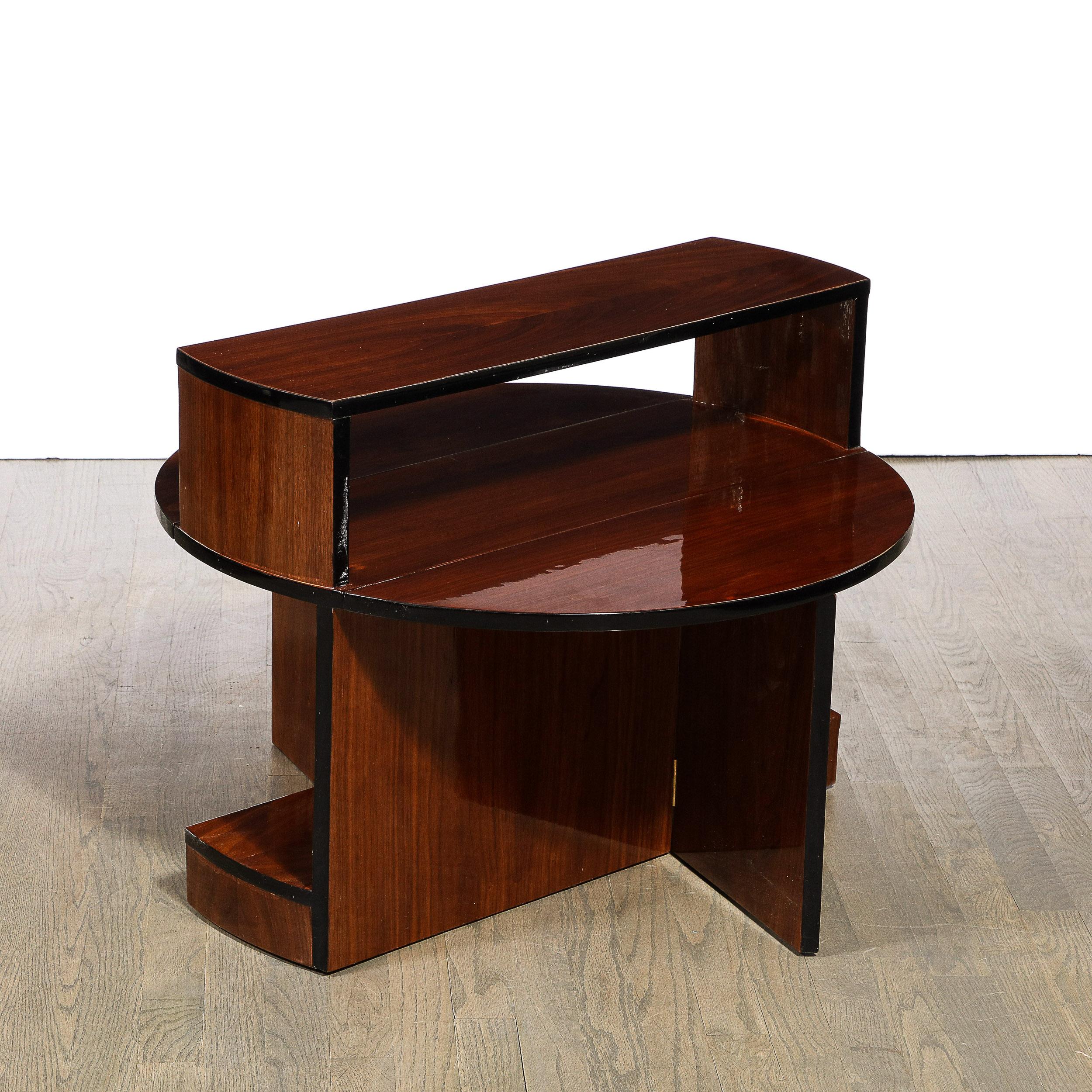 Art Deco Machine Age Folding Coffee Table in Book-Matched Walnut & Black Lacquer 1