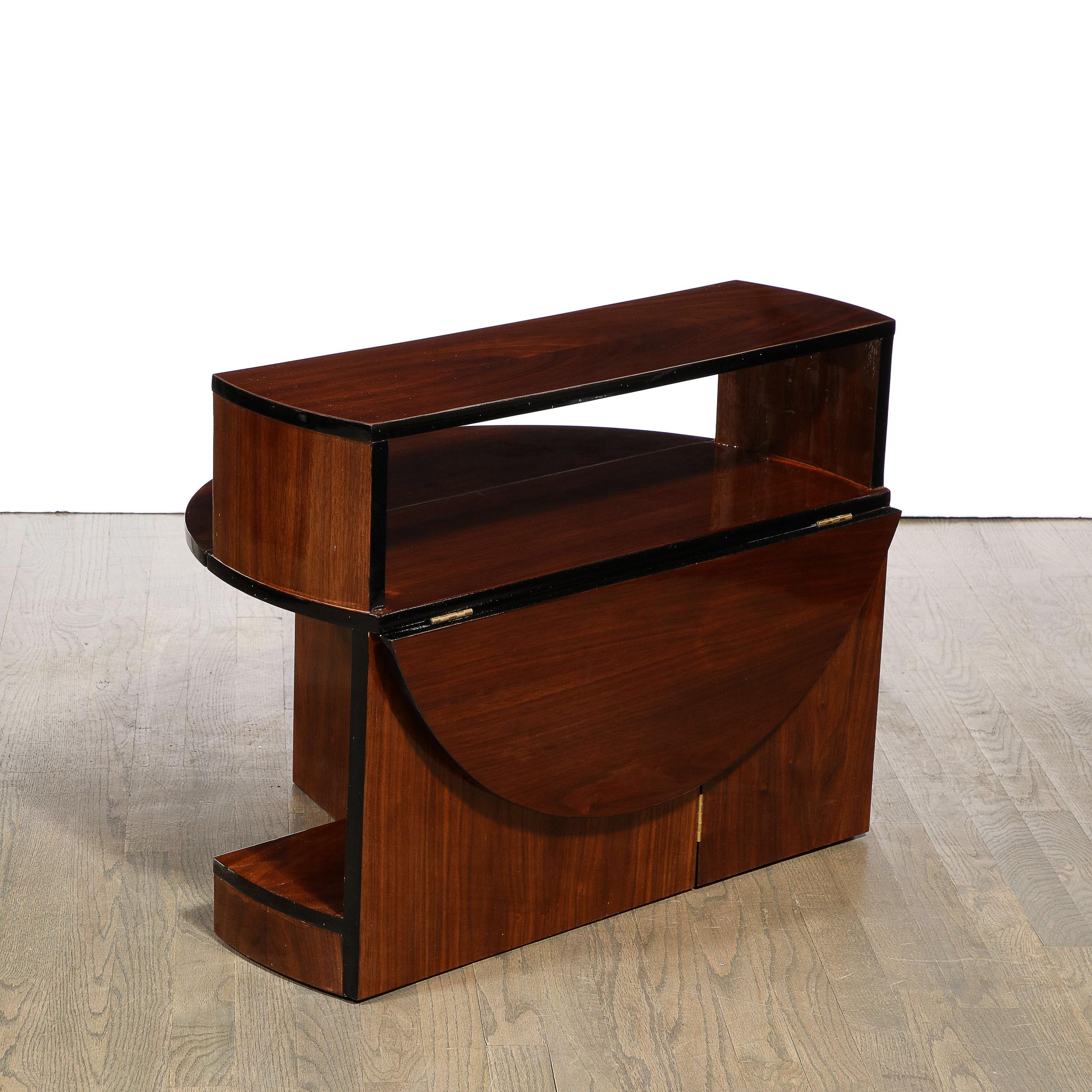Art Deco Machine Age Folding Coffee Table in Book-Matched Walnut & Black Lacquer 2