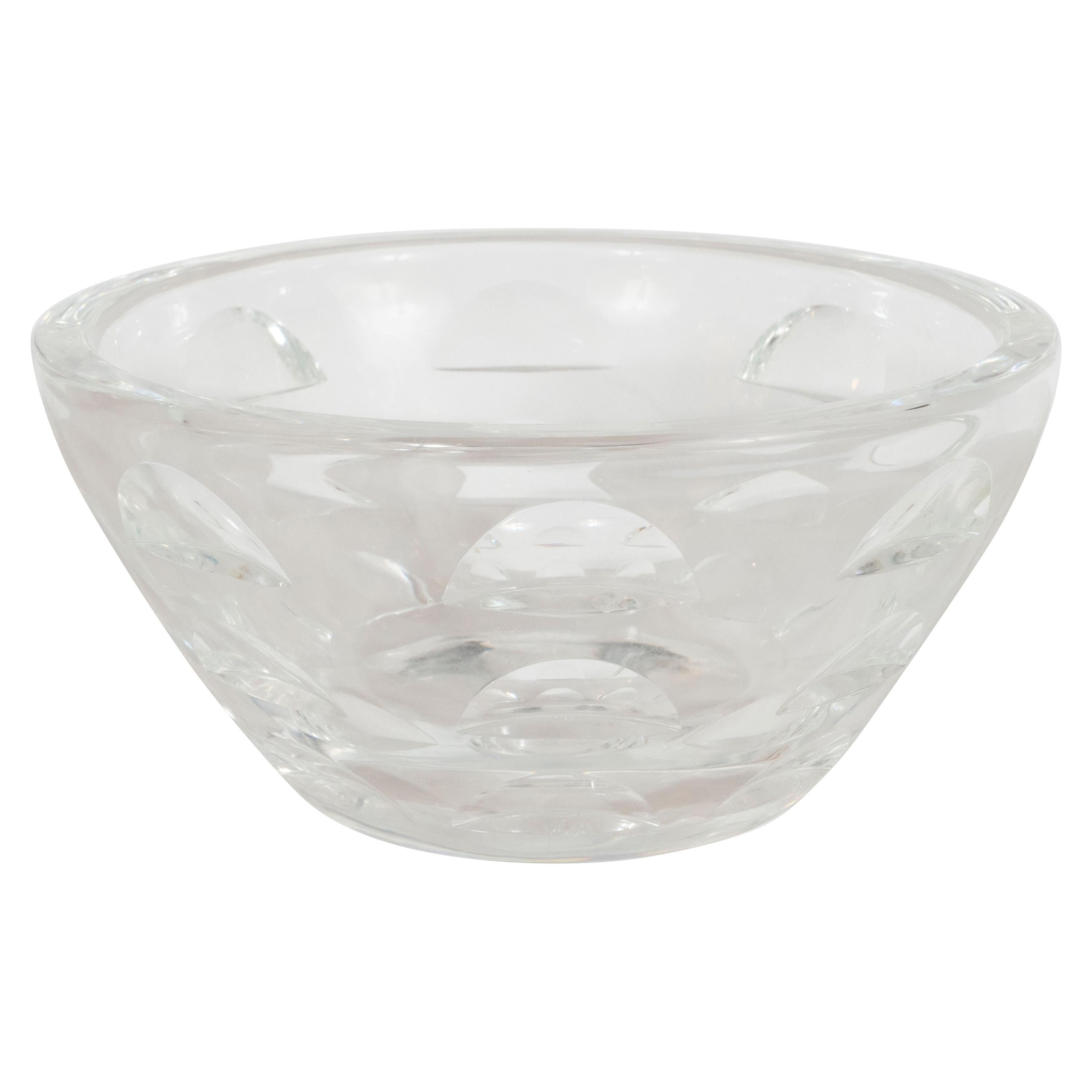 Art Deco Machine Age Glass Bowl with Incised Streamlined Forms by Steuben
