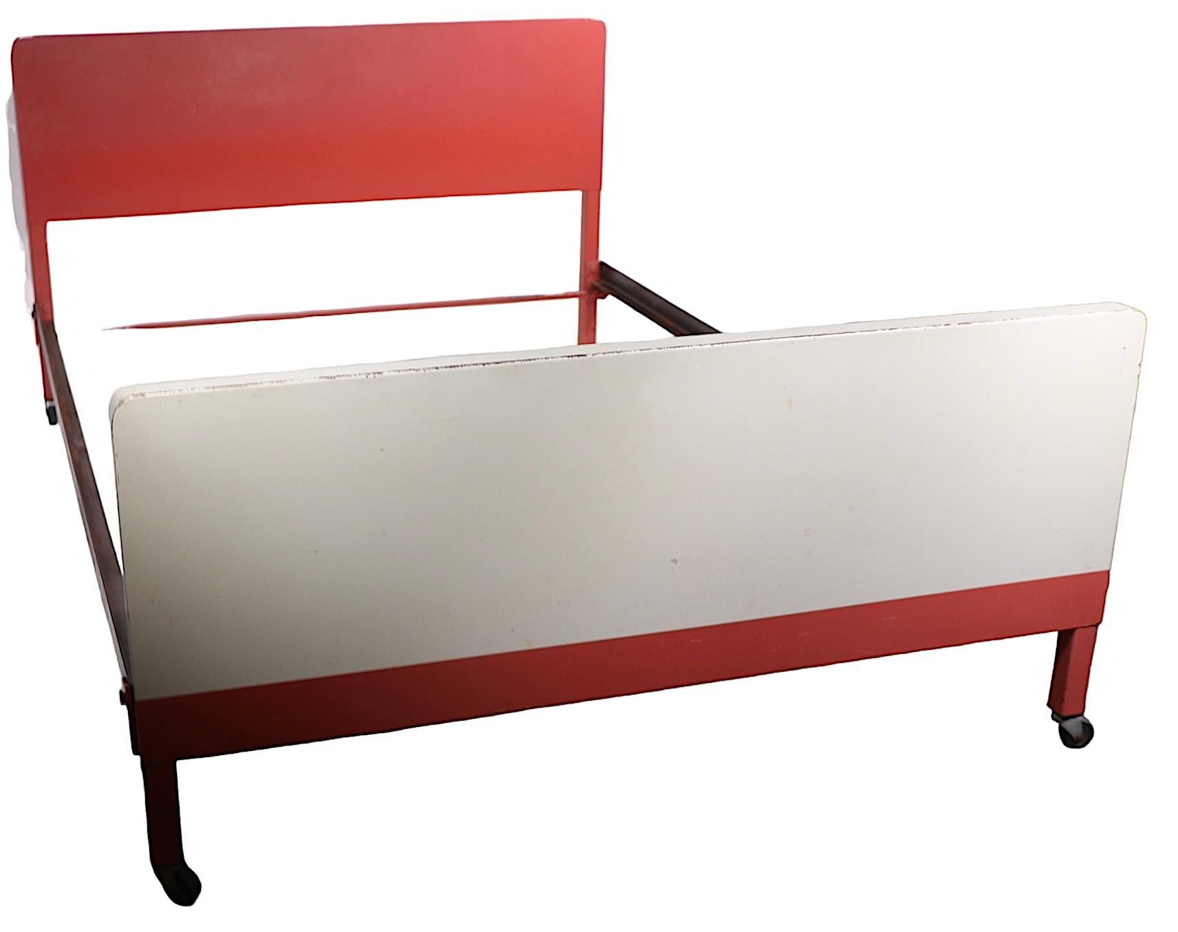 Painted Art Deco Machine Age Industrial  Full Size Metal Bed by Bel Geddes for Simmons  For Sale