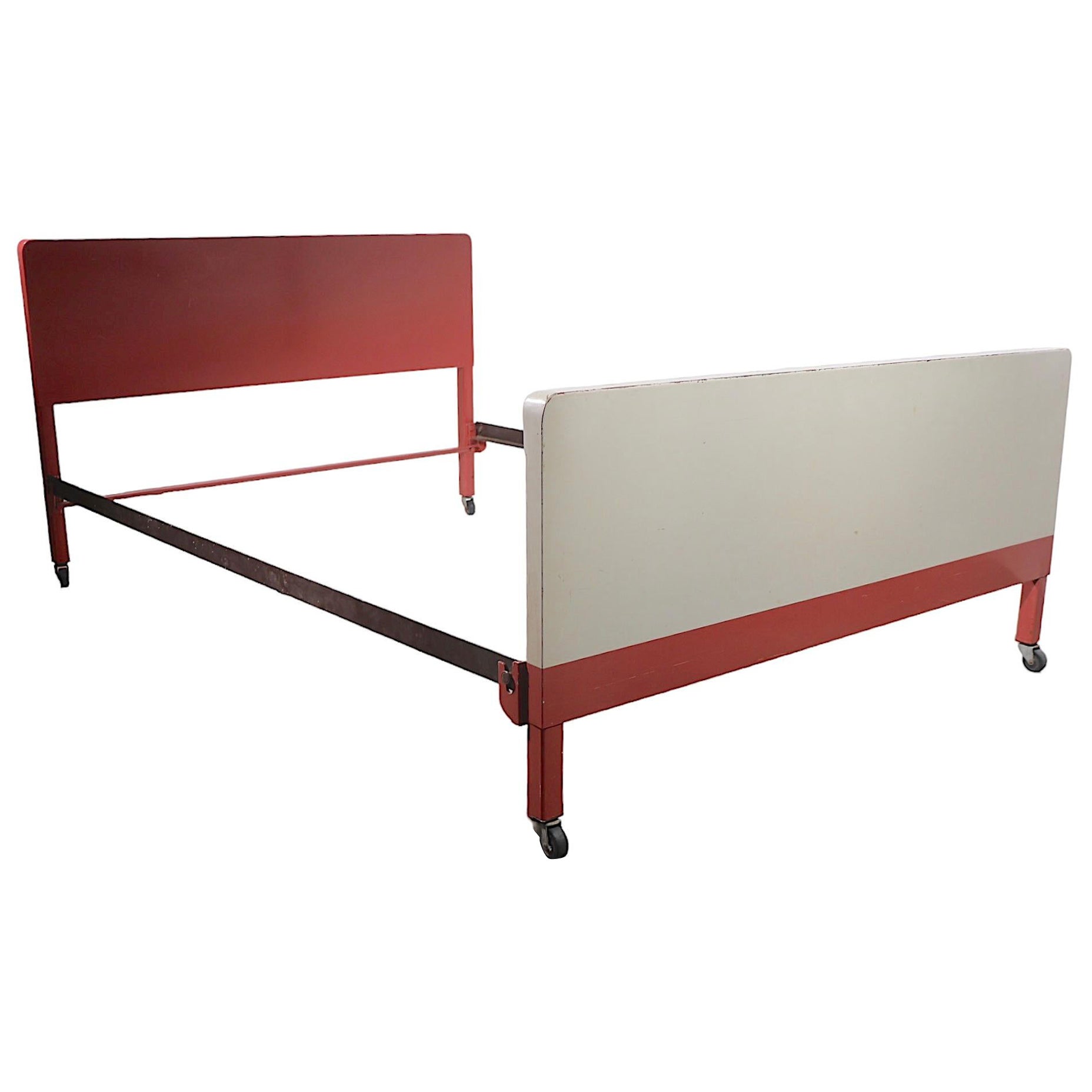 Art Deco Machine Age Industrial  Full Size Metal Bed by Bel Geddes for Simmons