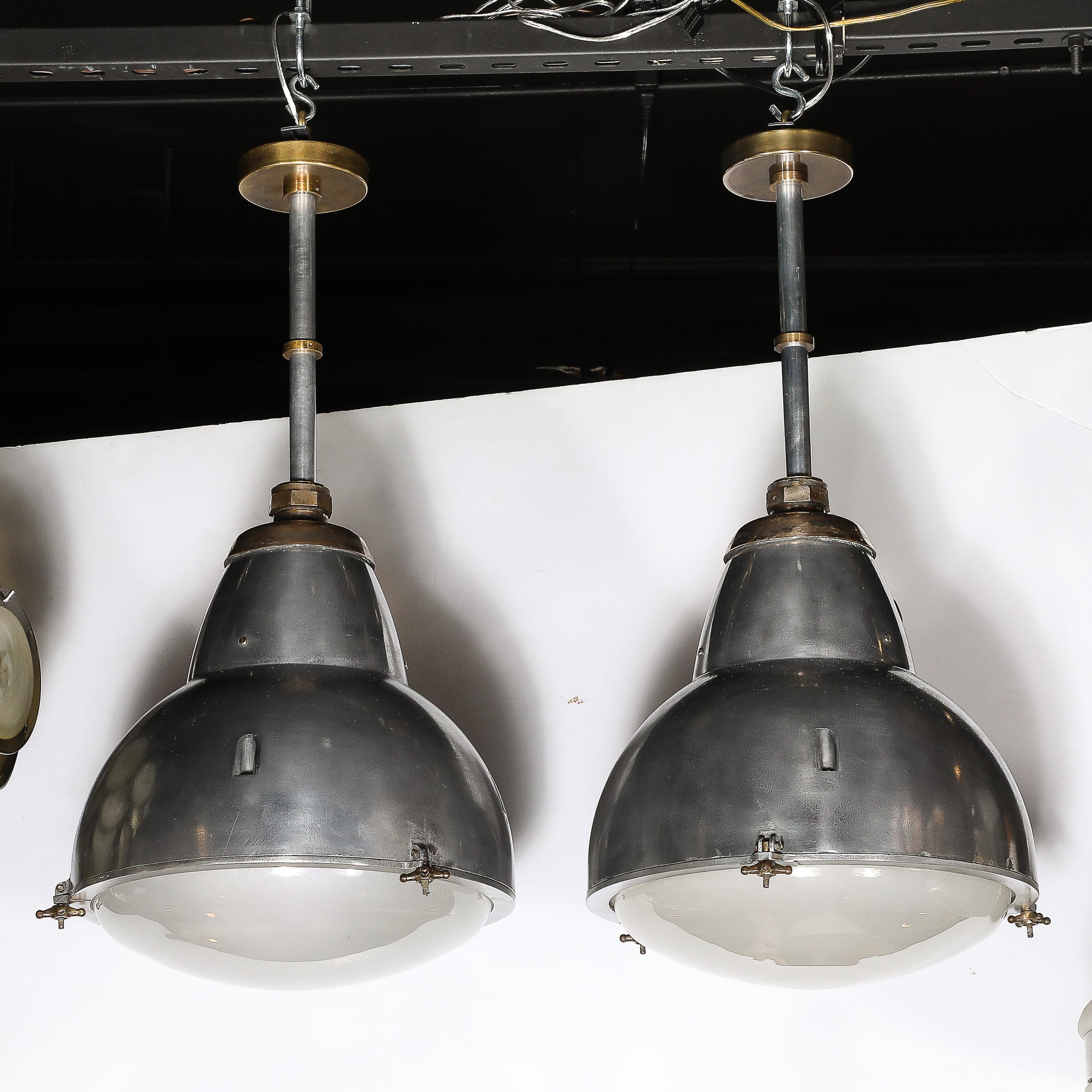 Art Deco Machine Age Industrial Pendants in Polished Aluminum, Bronze & Brass For Sale 5