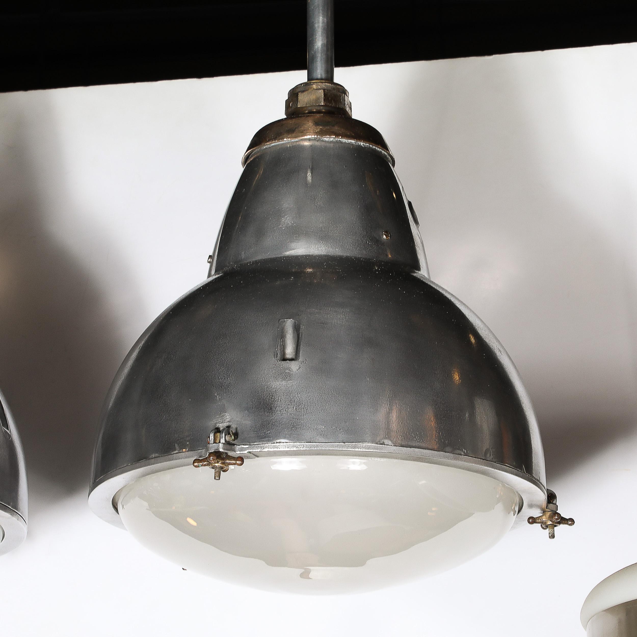 Art Deco Machine Age Industrial Pendants in Polished Aluminum, Bronze & Brass For Sale 6