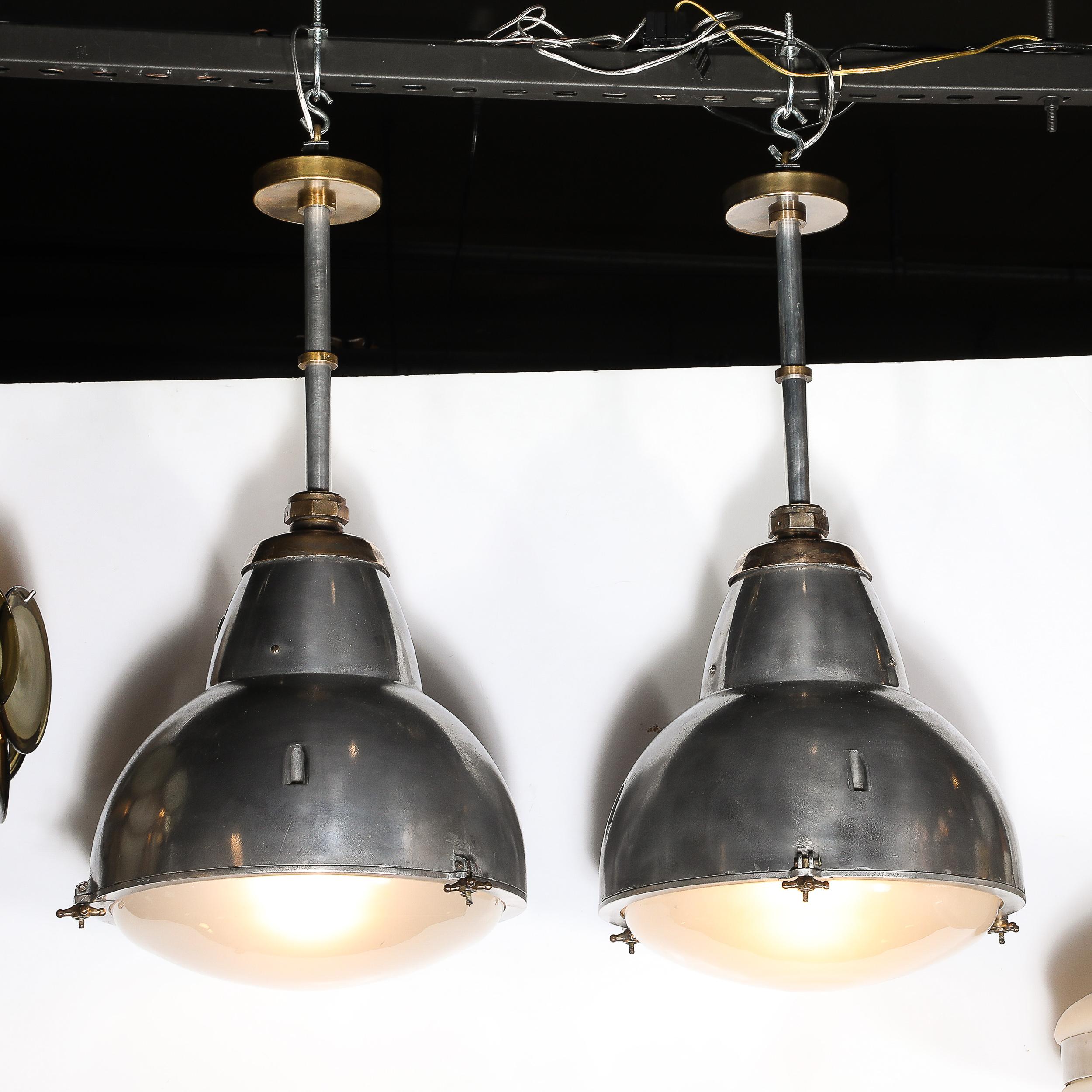 American Art Deco Machine Age Industrial Pendants in Polished Aluminum, Bronze & Brass For Sale