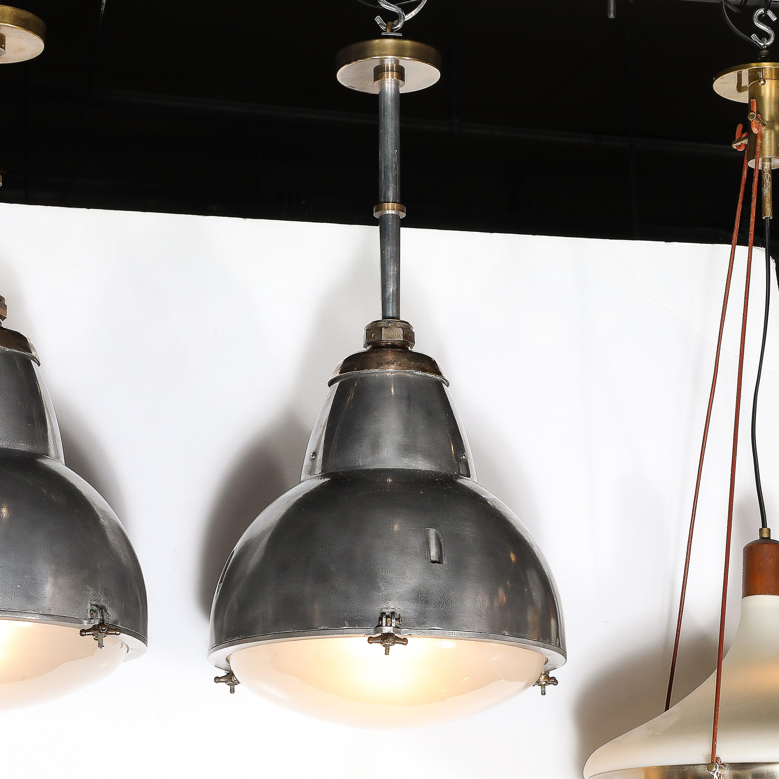Art Deco Machine Age Industrial Pendants in Polished Aluminum, Bronze & Brass In Excellent Condition For Sale In New York, NY