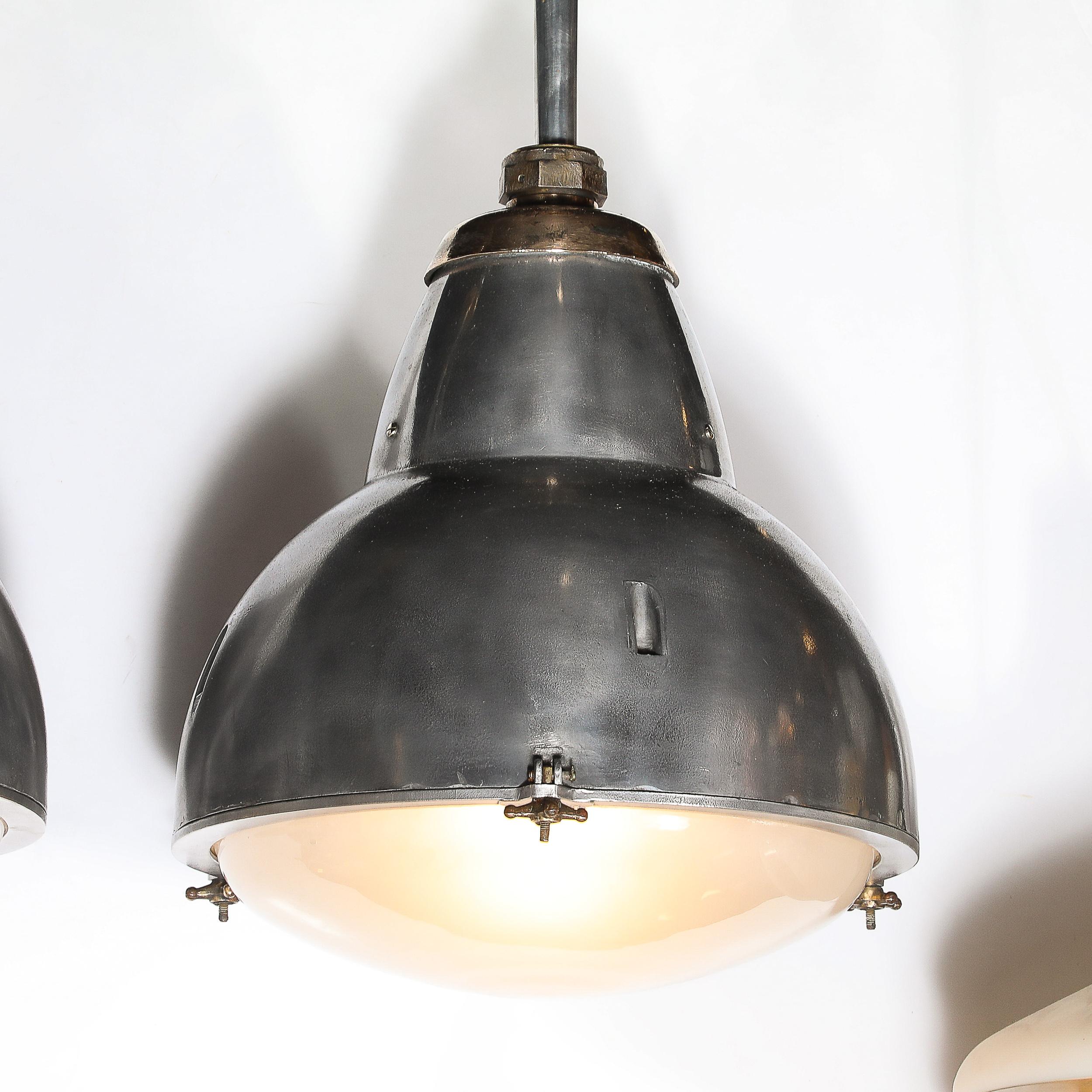 Mid-20th Century Art Deco Machine Age Industrial Pendants in Polished Aluminum, Bronze & Brass For Sale