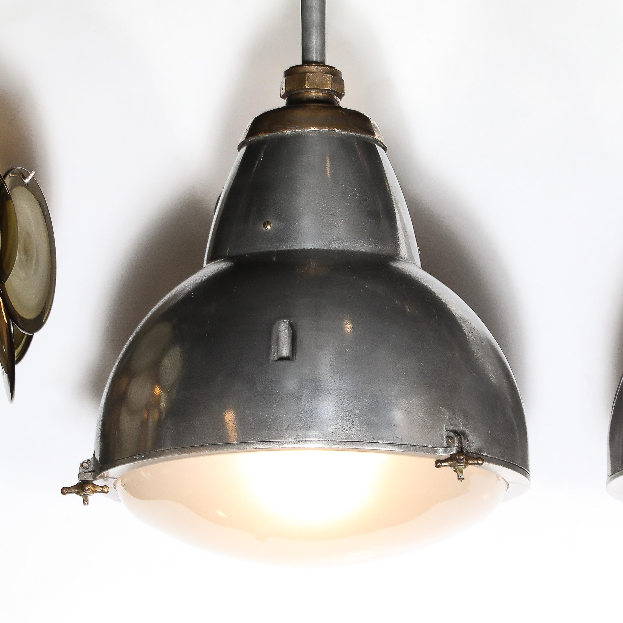 Art Deco Machine Age Industrial Pendants in Polished Aluminum, Bronze & Brass For Sale 1