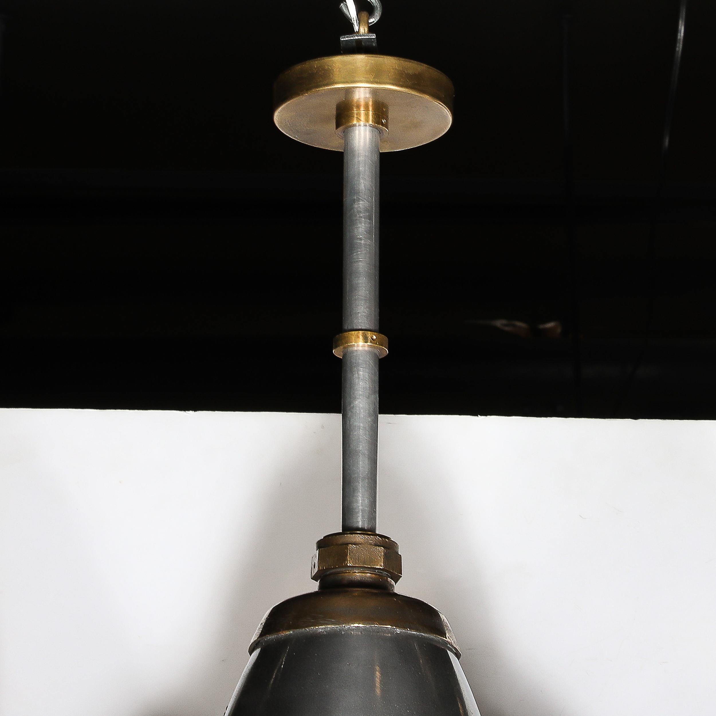 Art Deco Machine Age Industrial Pendants in Polished Aluminum, Bronze & Brass For Sale 2