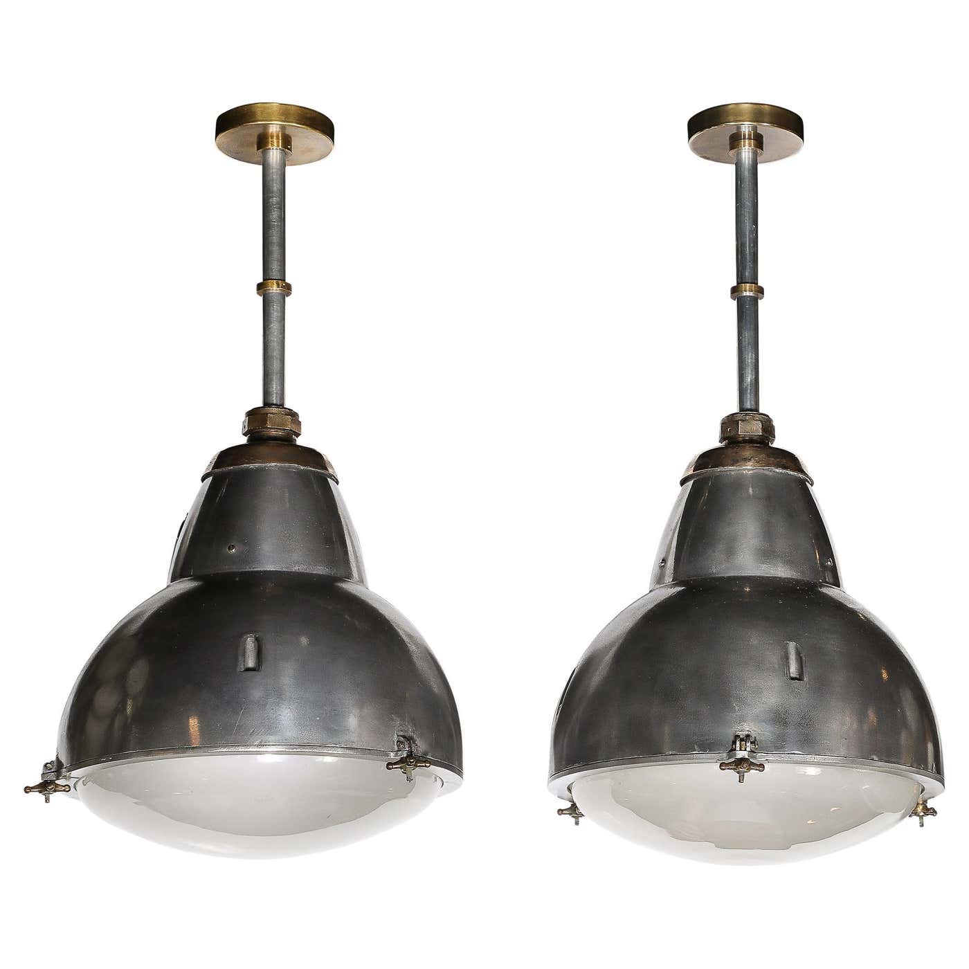 Art Deco Machine Age Industrial Pendants in Polished Aluminum, Bronze ...