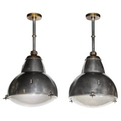 Art Deco Machine Age Industrial Pendants in Polished Aluminum, Bronze & Brass