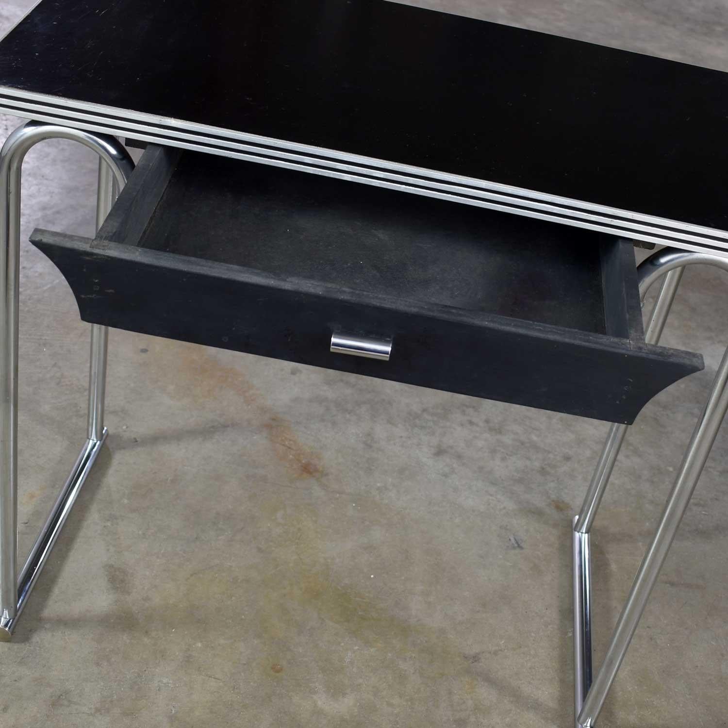 Art Deco Machine Age International Style Chrome & Black Console Table Rohde Attr 5