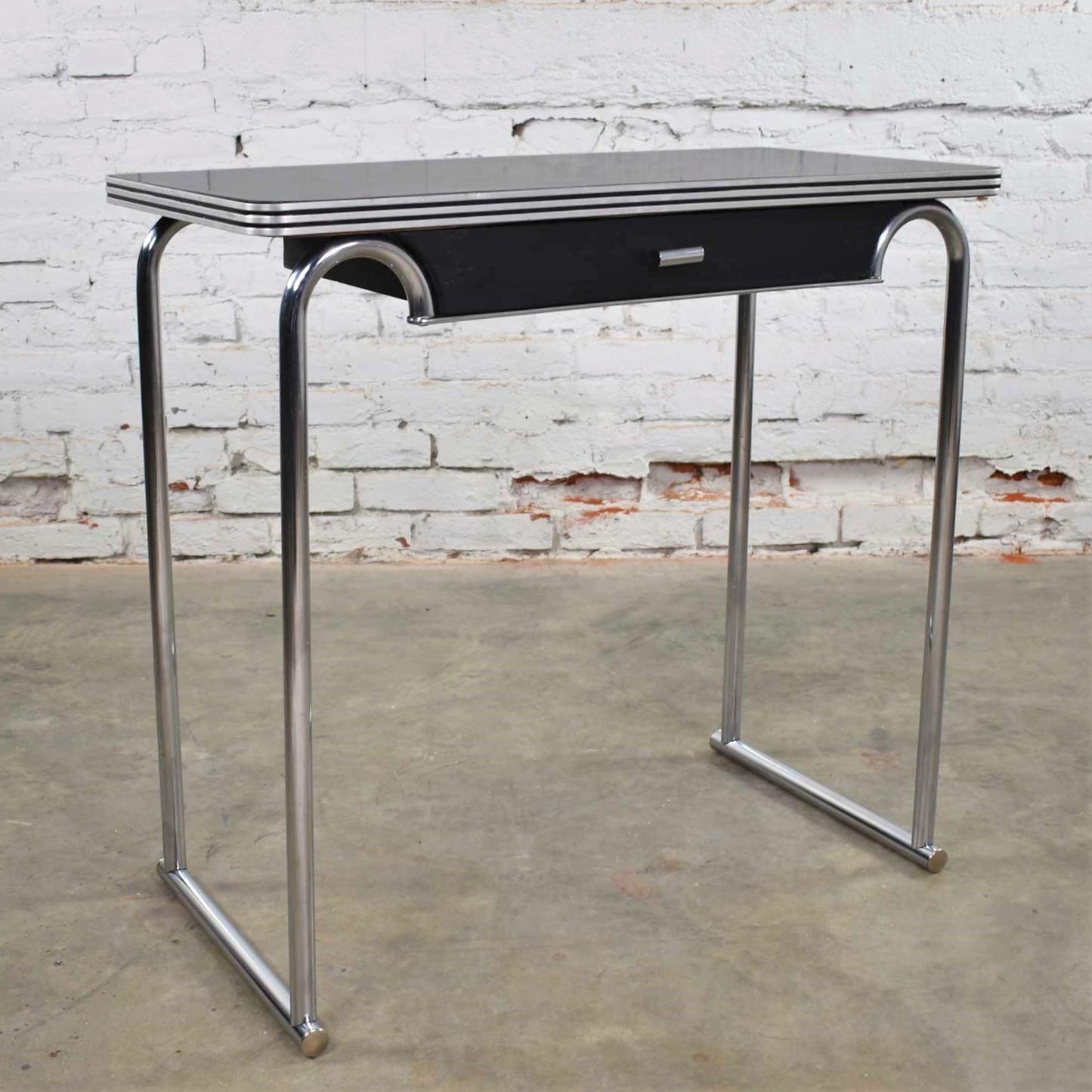 black and chrome console table