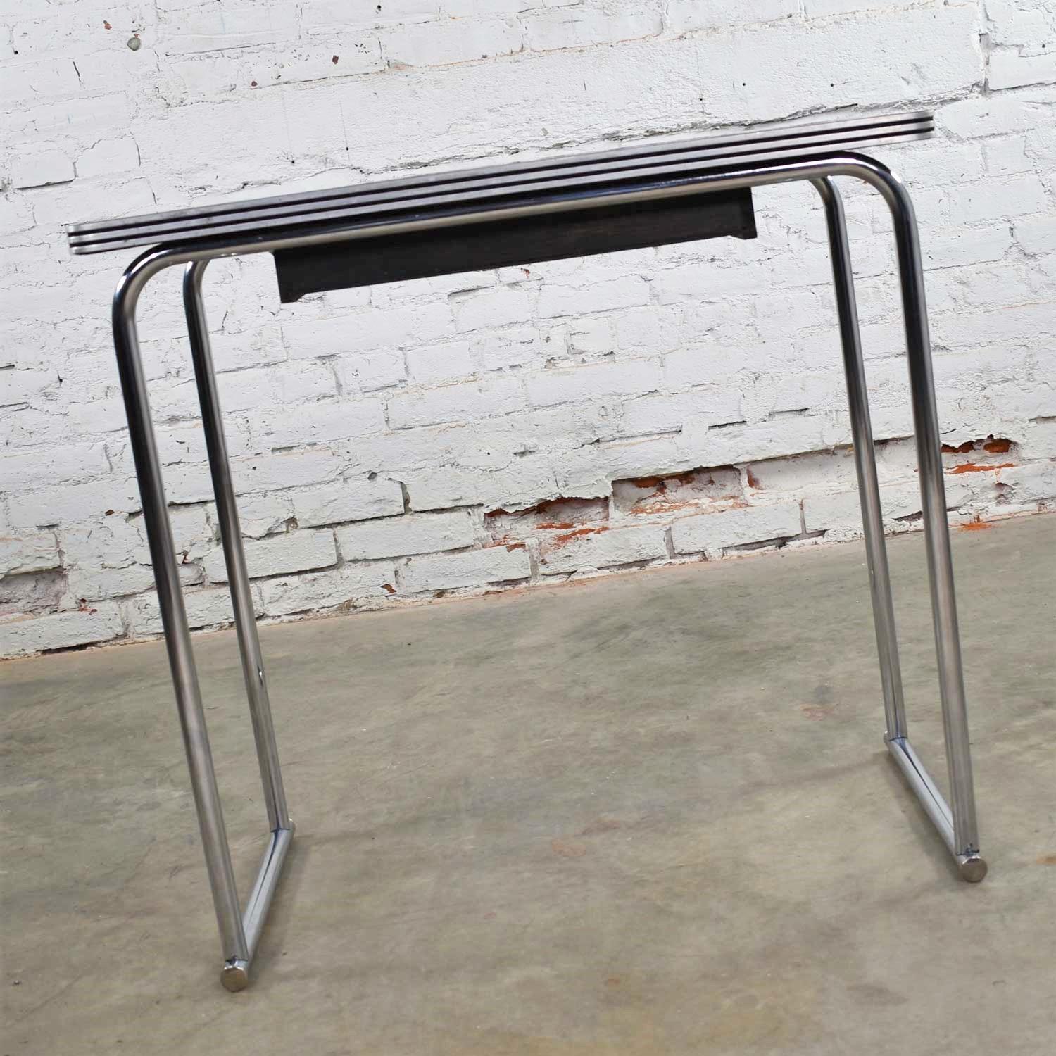 Painted Art Deco Machine Age International Style Chrome & Black Console Table Rohde Attr