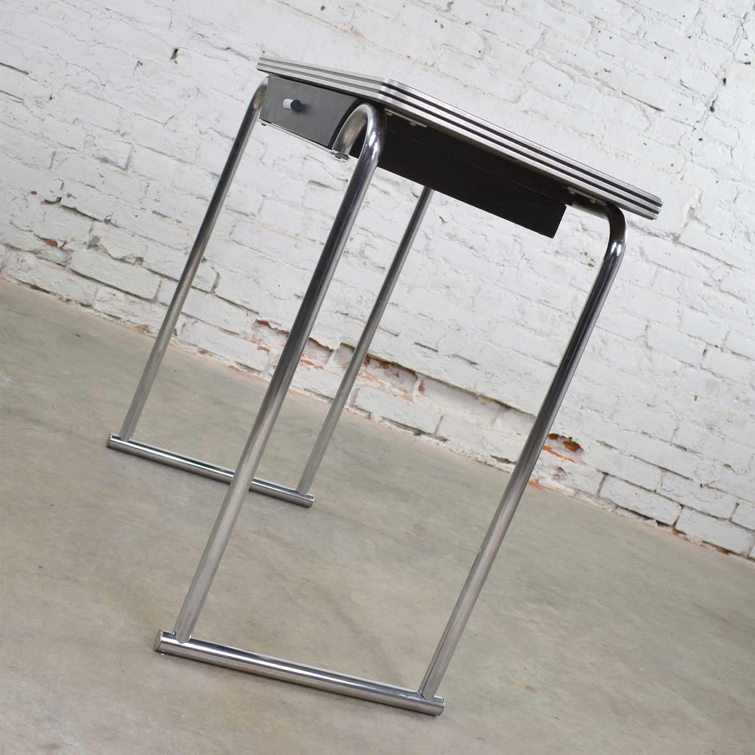 Art Deco Machine Age International Style Chrome & Black Console Table Rohde Attr In Good Condition In Topeka, KS