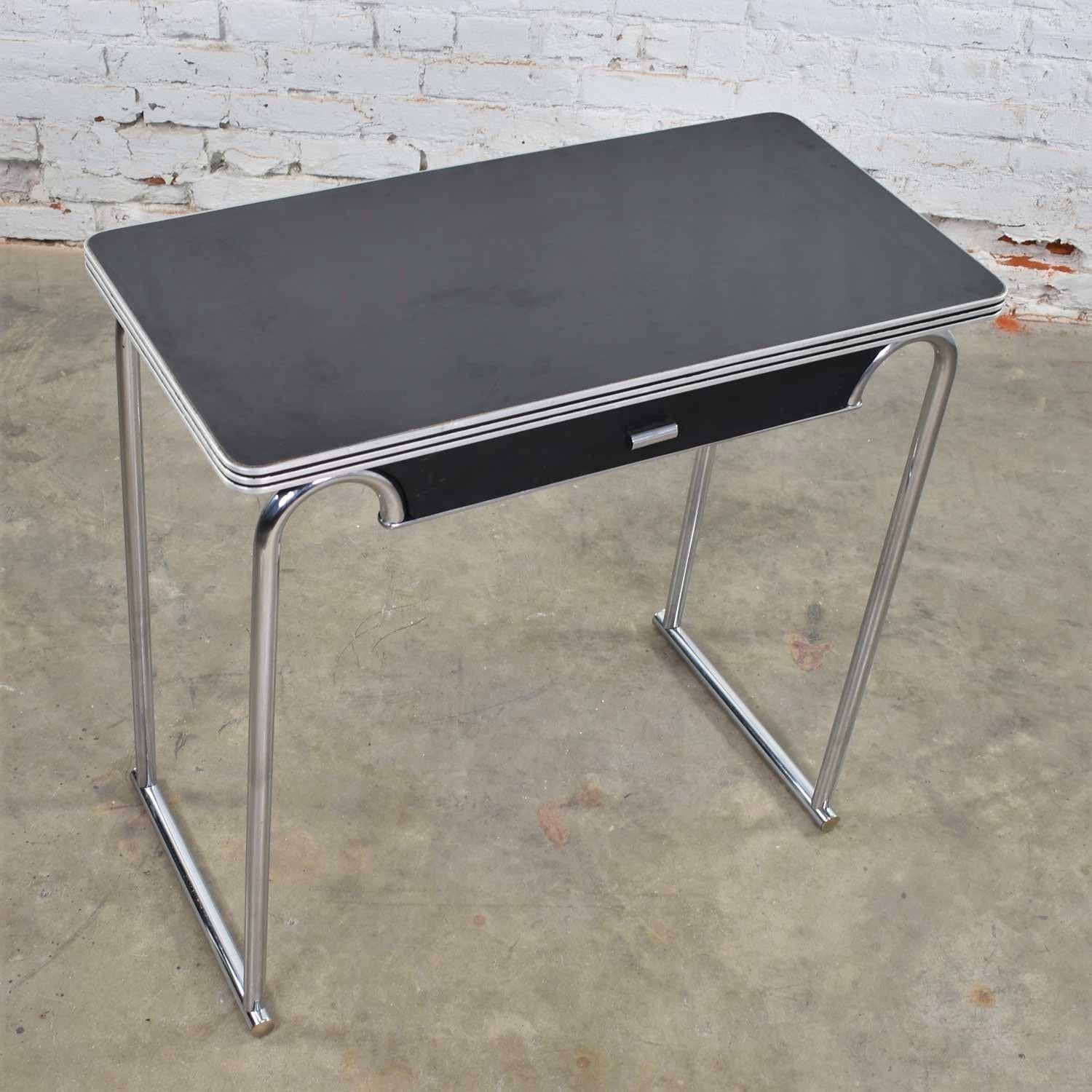 Steel Art Deco Machine Age International Style Chrome & Black Console Table Rohde Attr