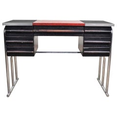 Used Art Deco Machine Age International Style Chrome & Black Desk Attr Gilbert Rohde