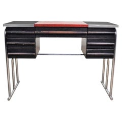 Art Deco Machine Age International Style Chrome & Black Desk Gilbert Rohde Attr