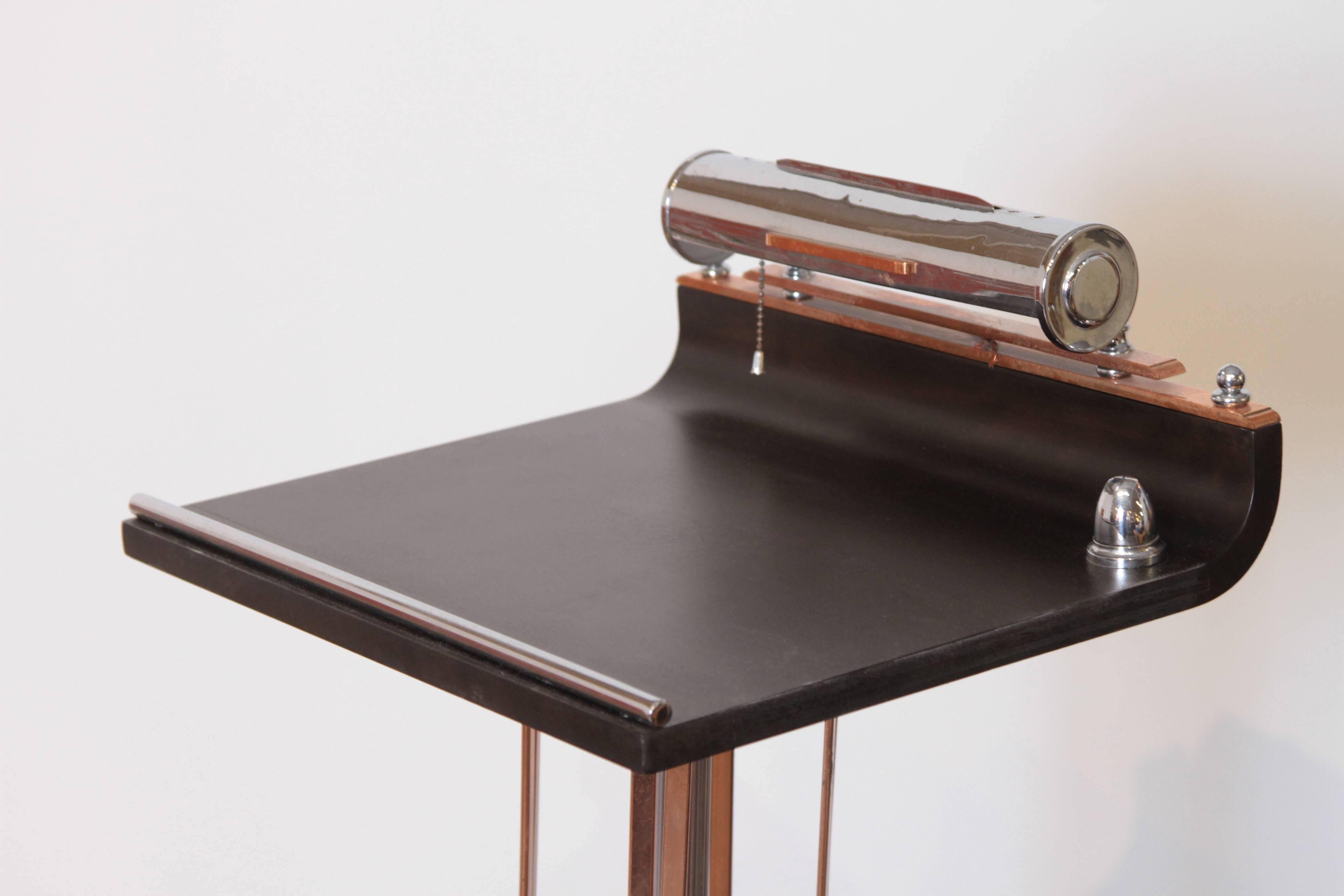 Aluminum Art Deco Machine Age Lighted Registry Stand, Podium, Register, Mixed Metal, Wood