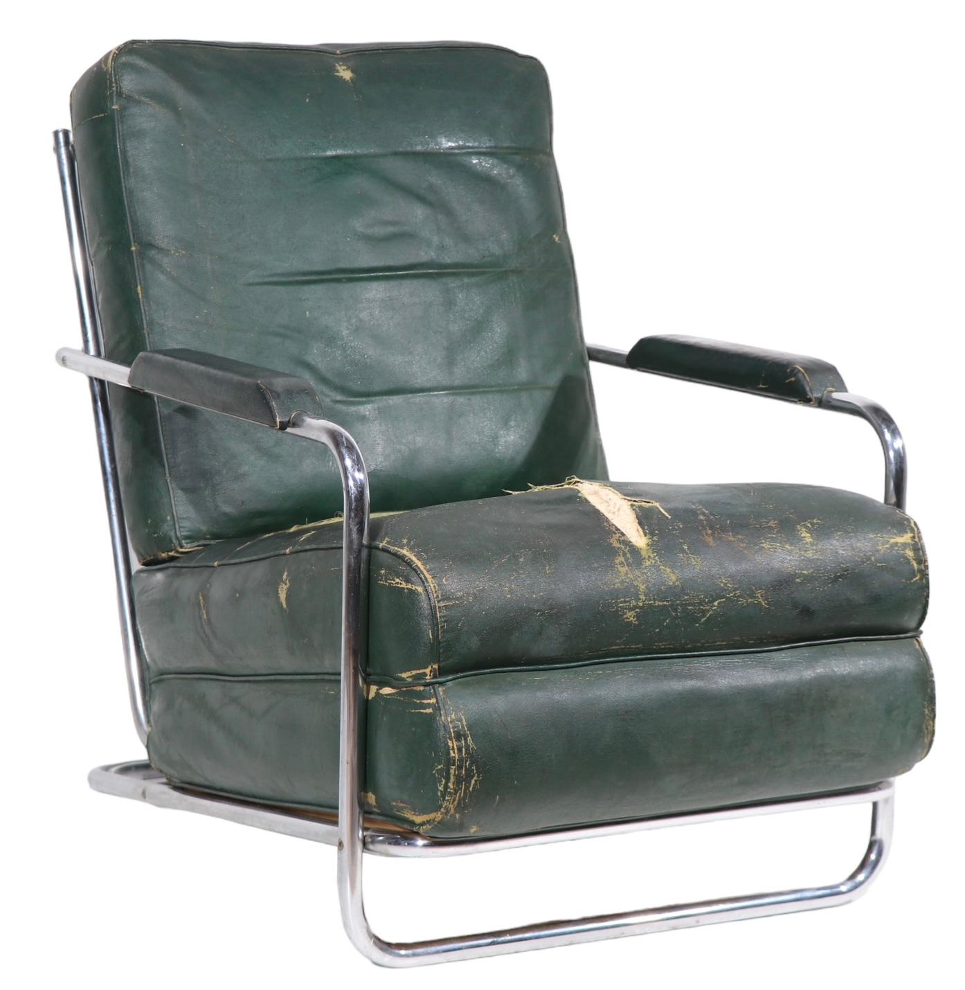 Upholstery Art Deco Machine Age Lounge Chair designed by Gilbert Rohde for Troy Sunshade  For Sale