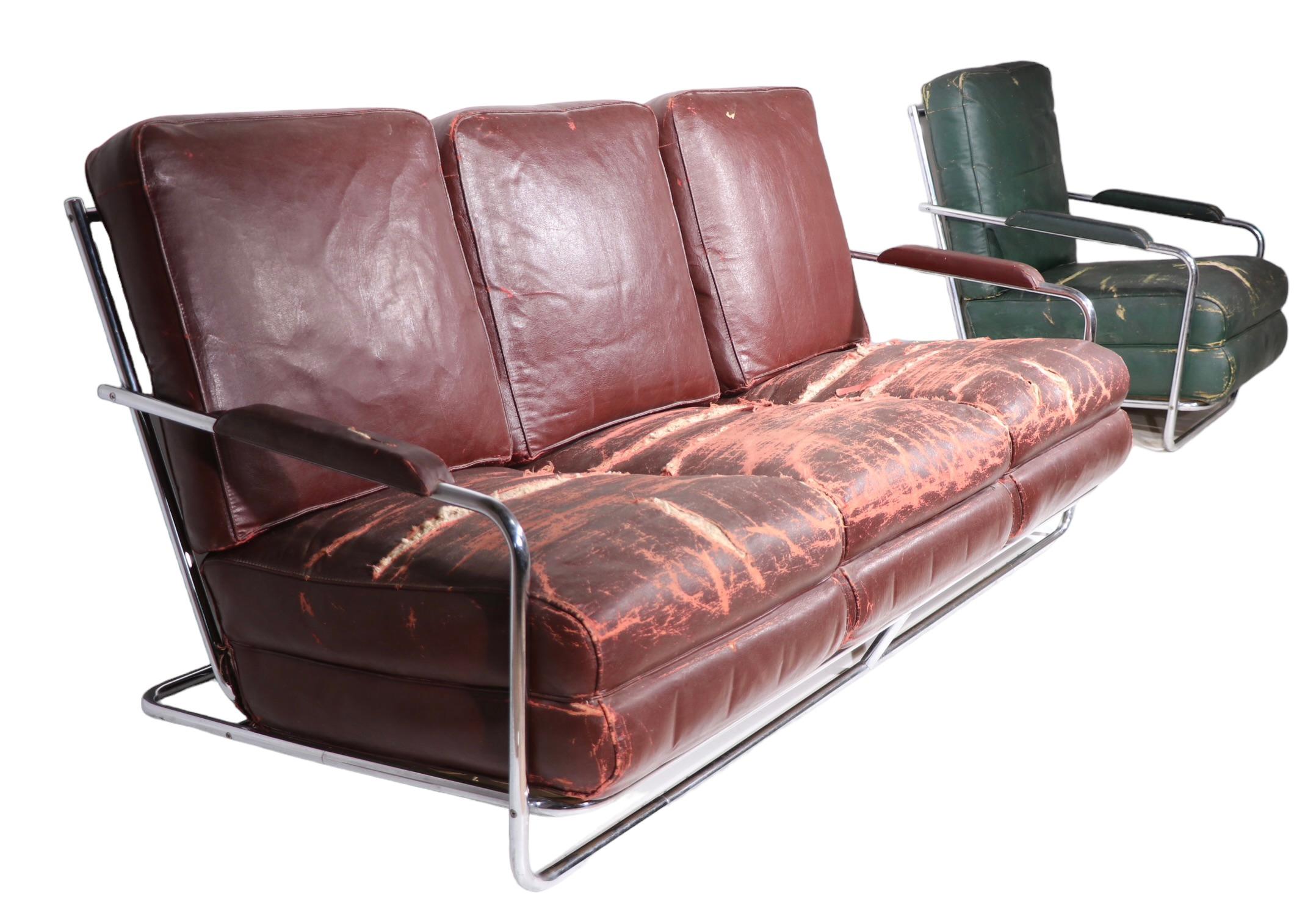 Art Deco Machine Age Lounge Chair entworfen von Gilbert Rohde für Troy Sunshade  (Polster) im Angebot