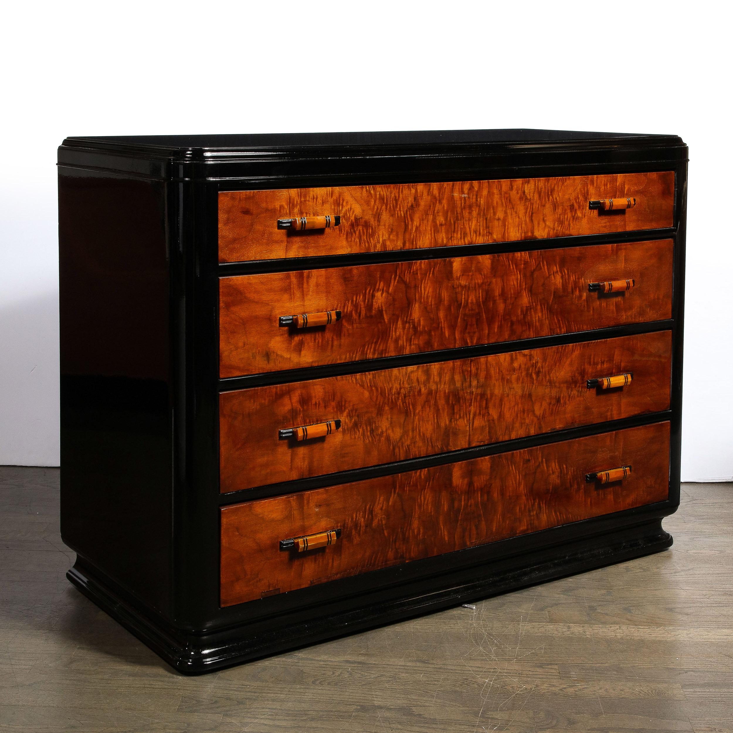 Art Deco Machine Age Low Chest in Book-Matched Walnut with Bakelite Pulls 2