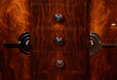 Art Deco Machine Age Macassar & Mahogany Sideboard with Streamlined Nickel Pulls