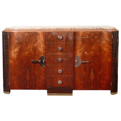 Art Deco Machine Age Macassar & Mahogany Sideboard with Streamlined Nickel Pulls