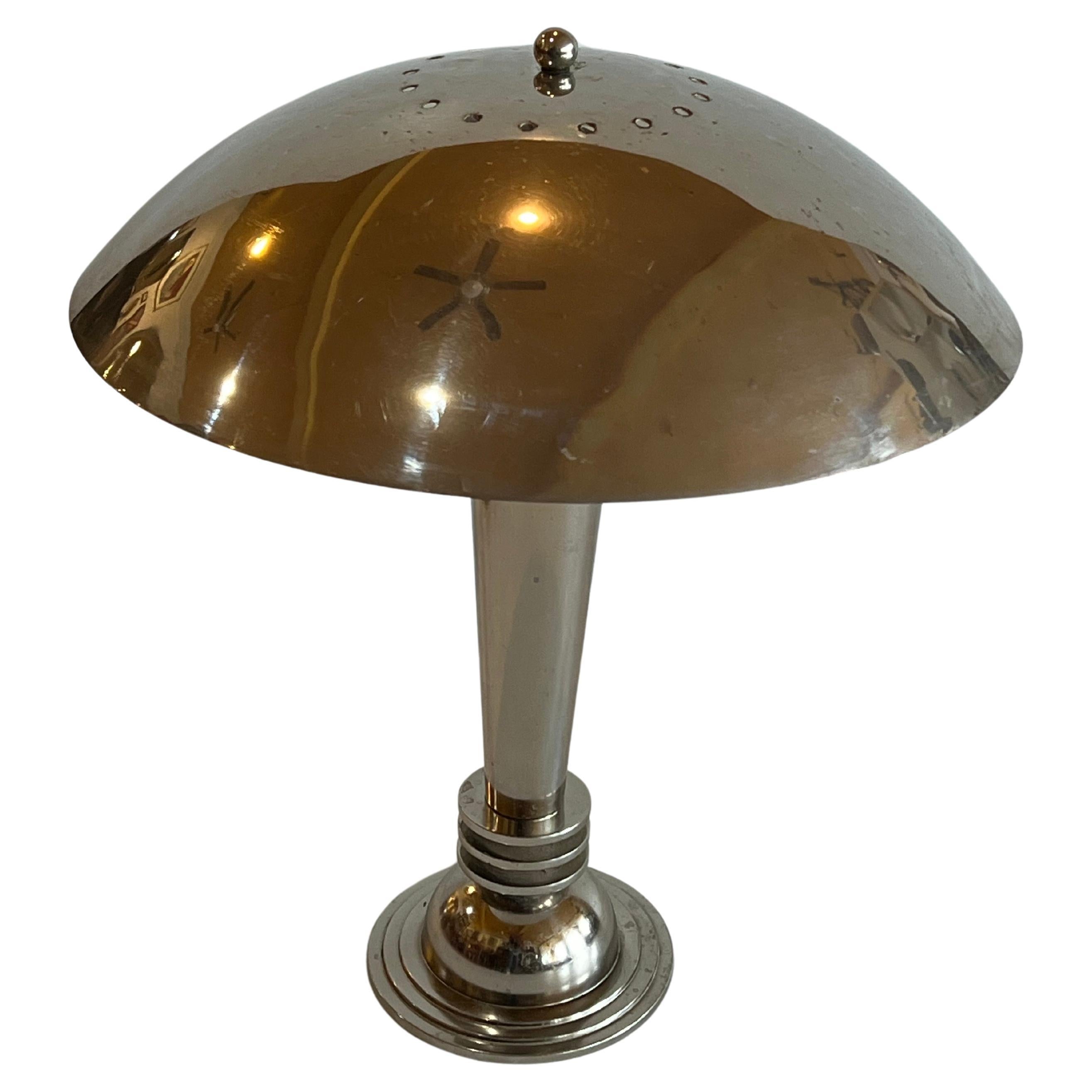 Austrian Art Deco Machine Age Majestic Nickel Plated Desk Table Lamp by Woka Lamps  For Sale