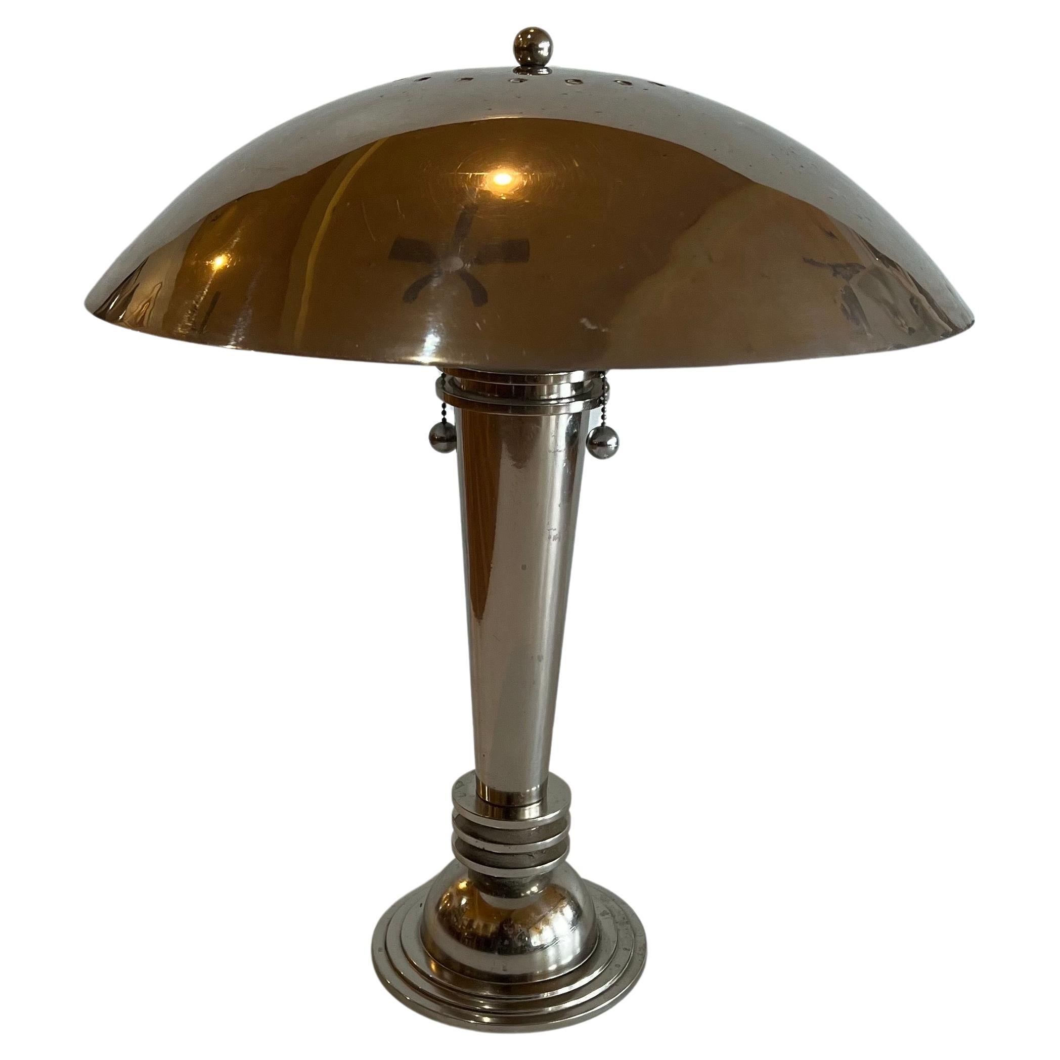 Art Deco Machine Age Majestic Nickel Plated Desk Table Lamp by Woka Lamps 