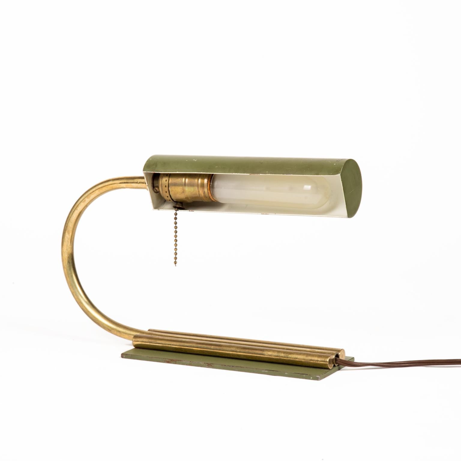 Art Deco Machine Age Metal and Brass Desk Lamp after Gilbert Rohde, circa 1940s 2