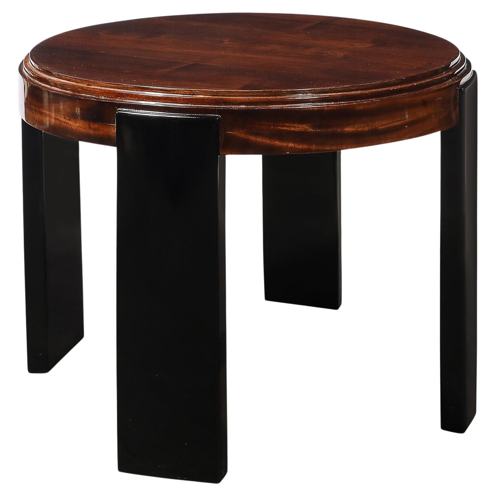 Art Deco Machine Age Occasional Table in Walnut
Black Lacquer Supports