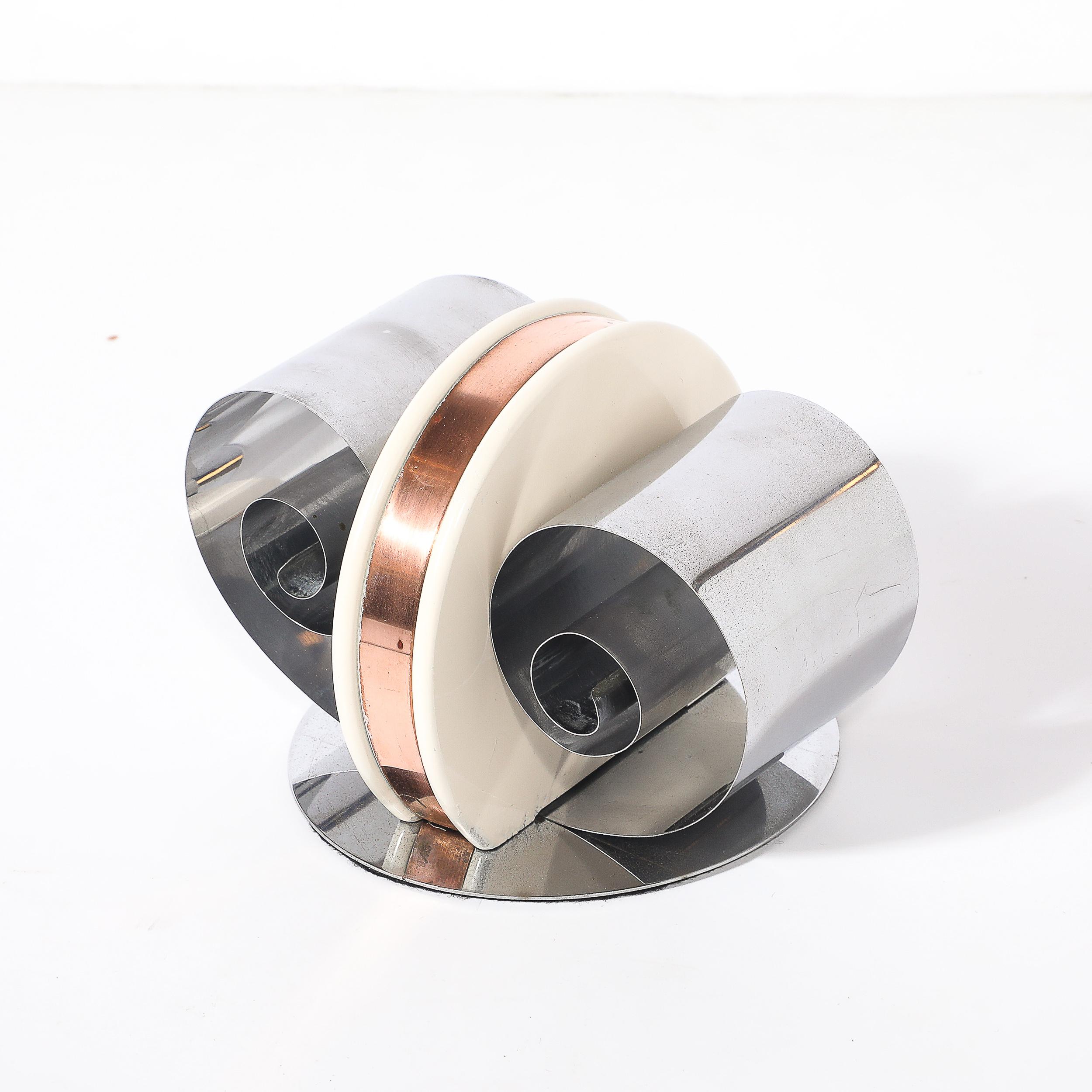 Art Deco Machine Age Paper/Book Holder in Spring Steel, Cream Enamel & Copper en venta 3