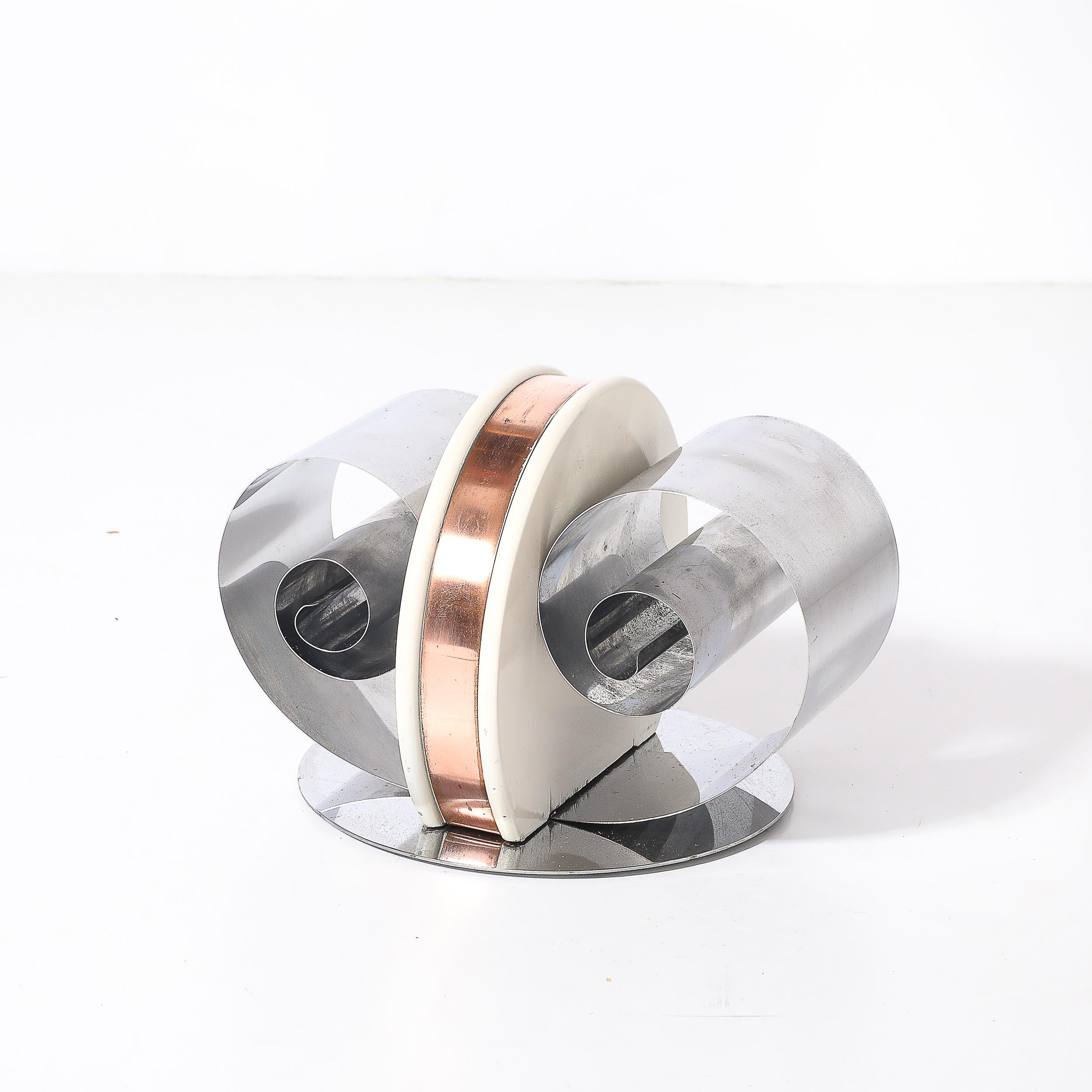 Art Deco Machine Age Paper/Book Holder in Spring Steel, Cream Enamel & Copper Art Decó en venta