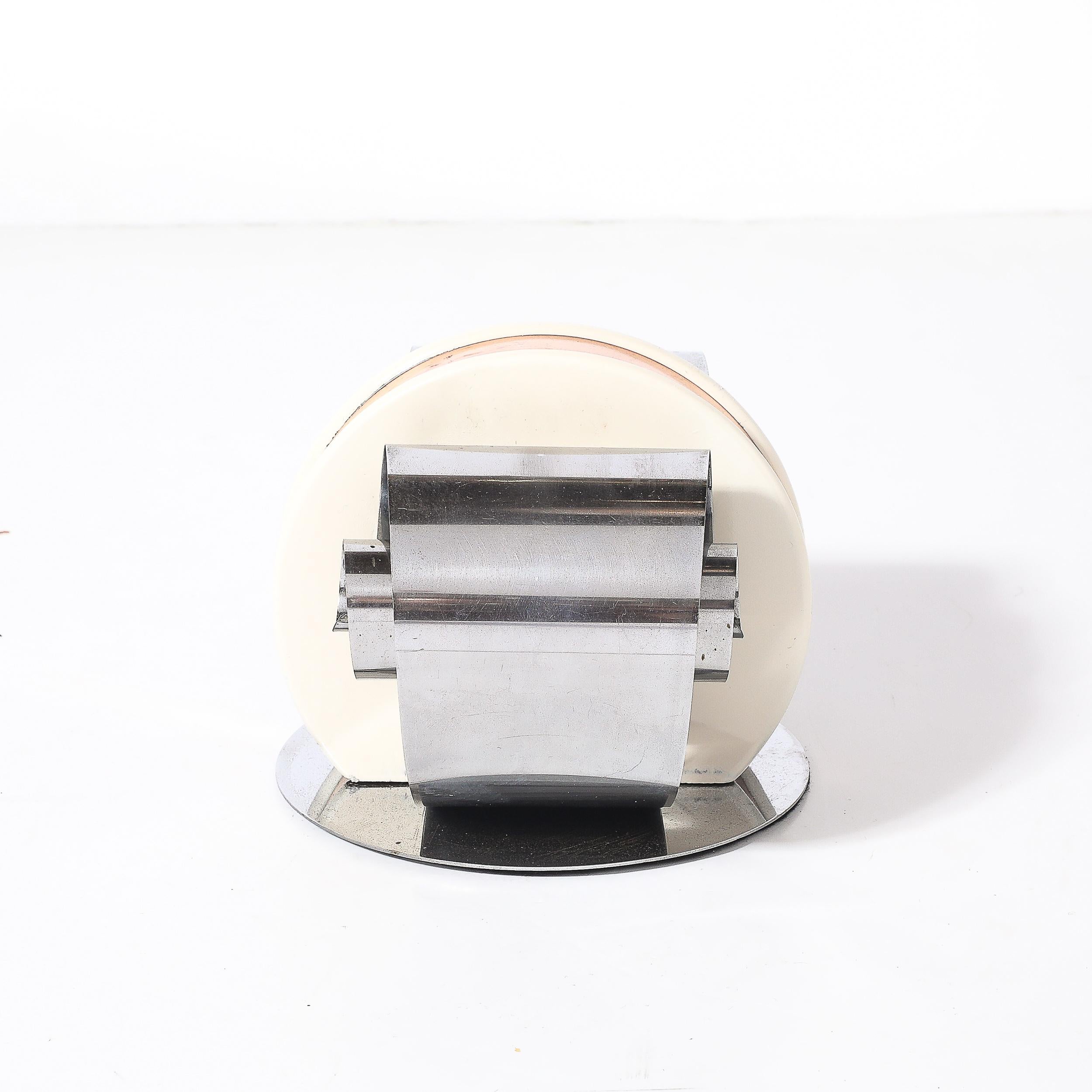 Art Deco Machine Age Paper/Book Holder in Spring Steel, Cream Enamel & Copper Estadounidense en venta