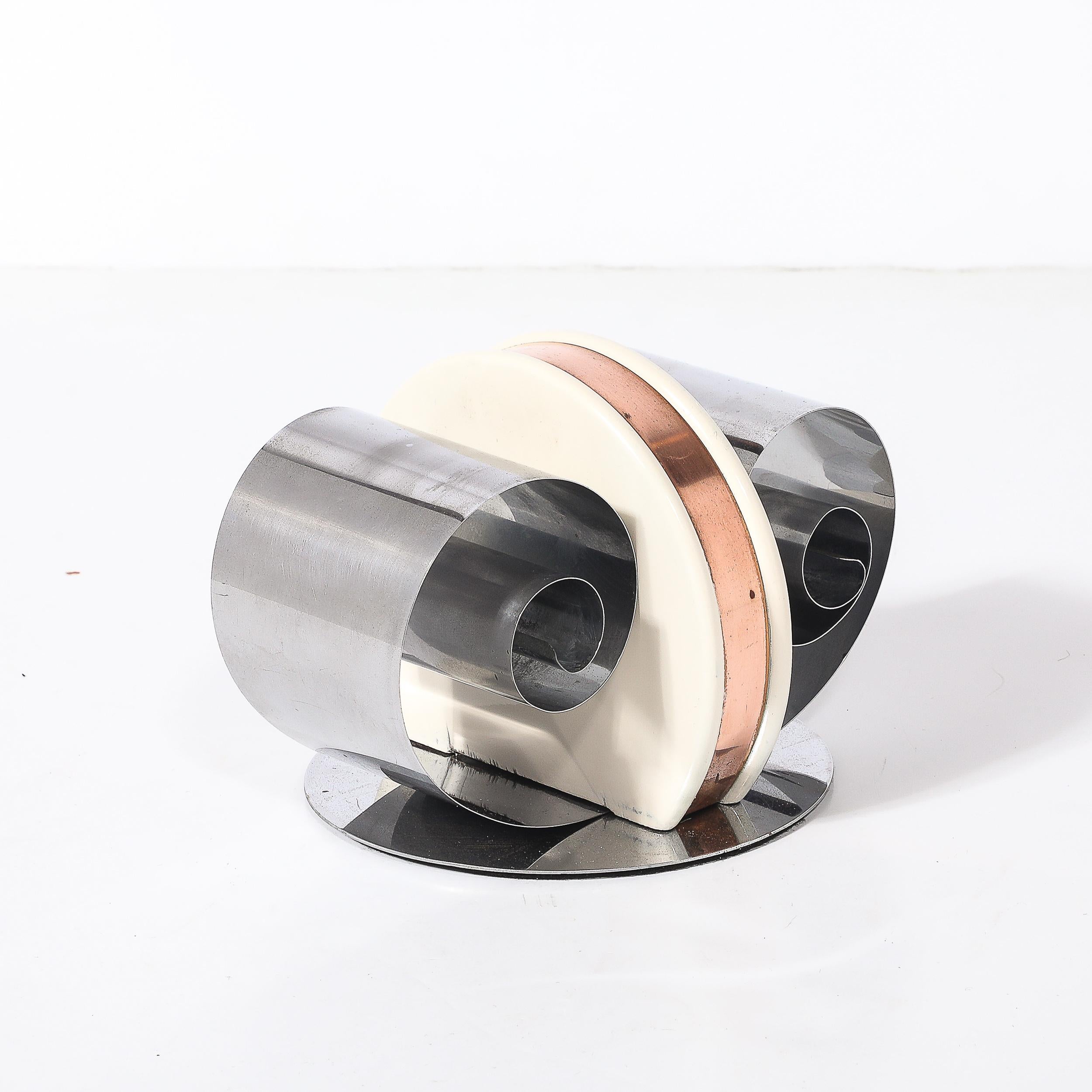 Art Deco Machine Age Paper/Book Holder in Spring Steel, Cream Enamel & Copper en Excelente estado para la venta en New York, NY