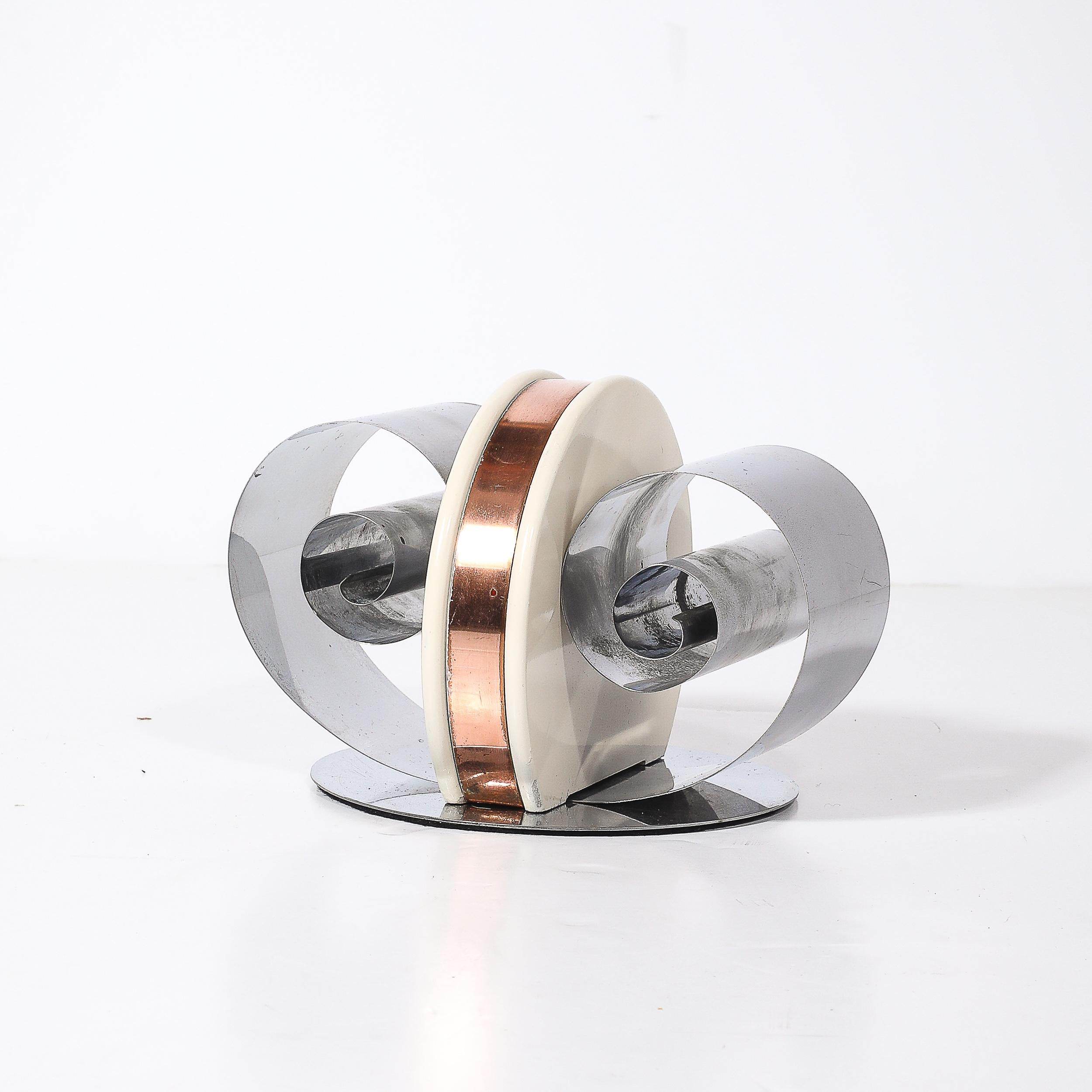 Art Deco Machine Age Paper/Book Holder in Spring Steel, Cream Enamel & Copper en venta 1