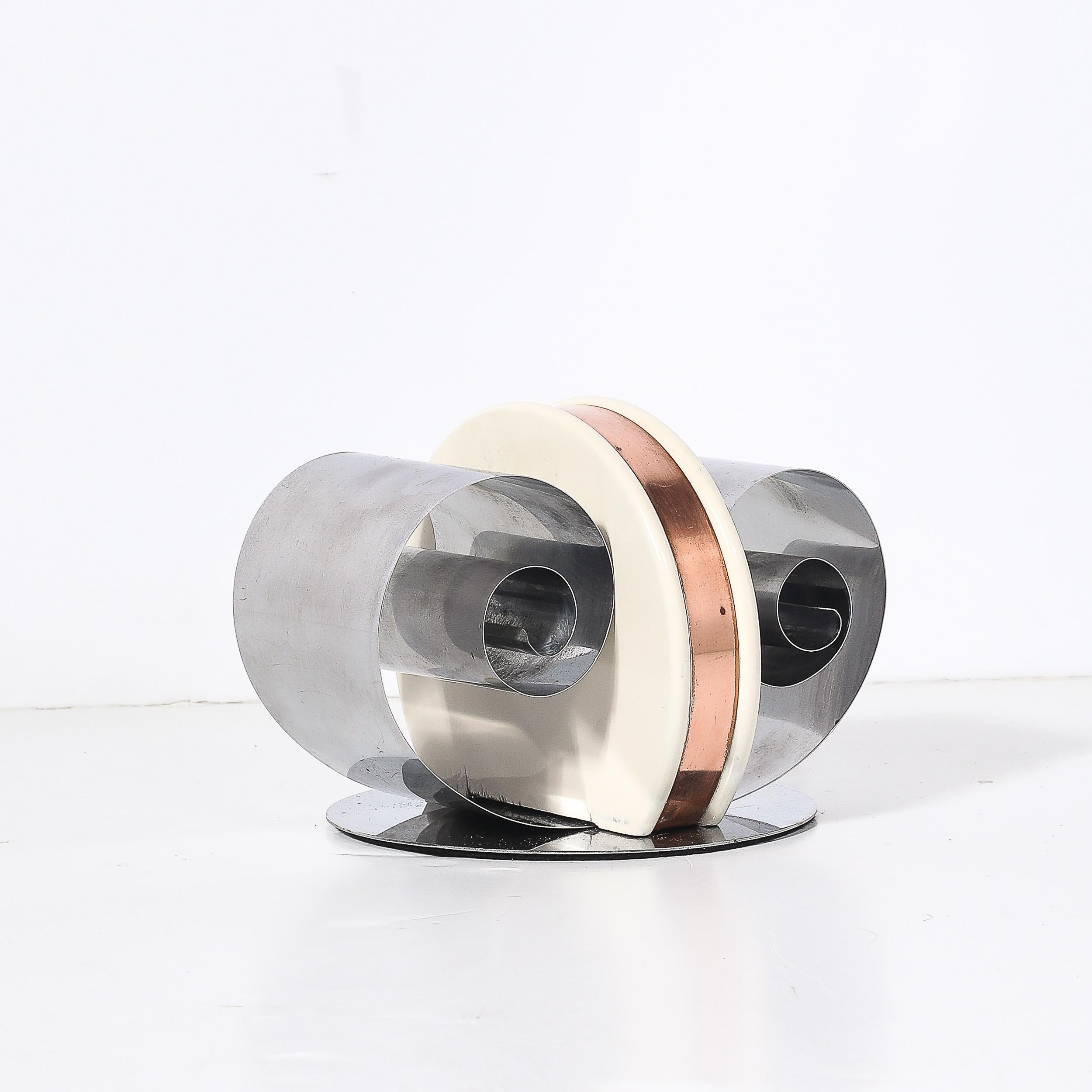 Art Deco Machine Age Paper/Book Holder in Spring Steel, Cream Enamel & Copper en venta 2